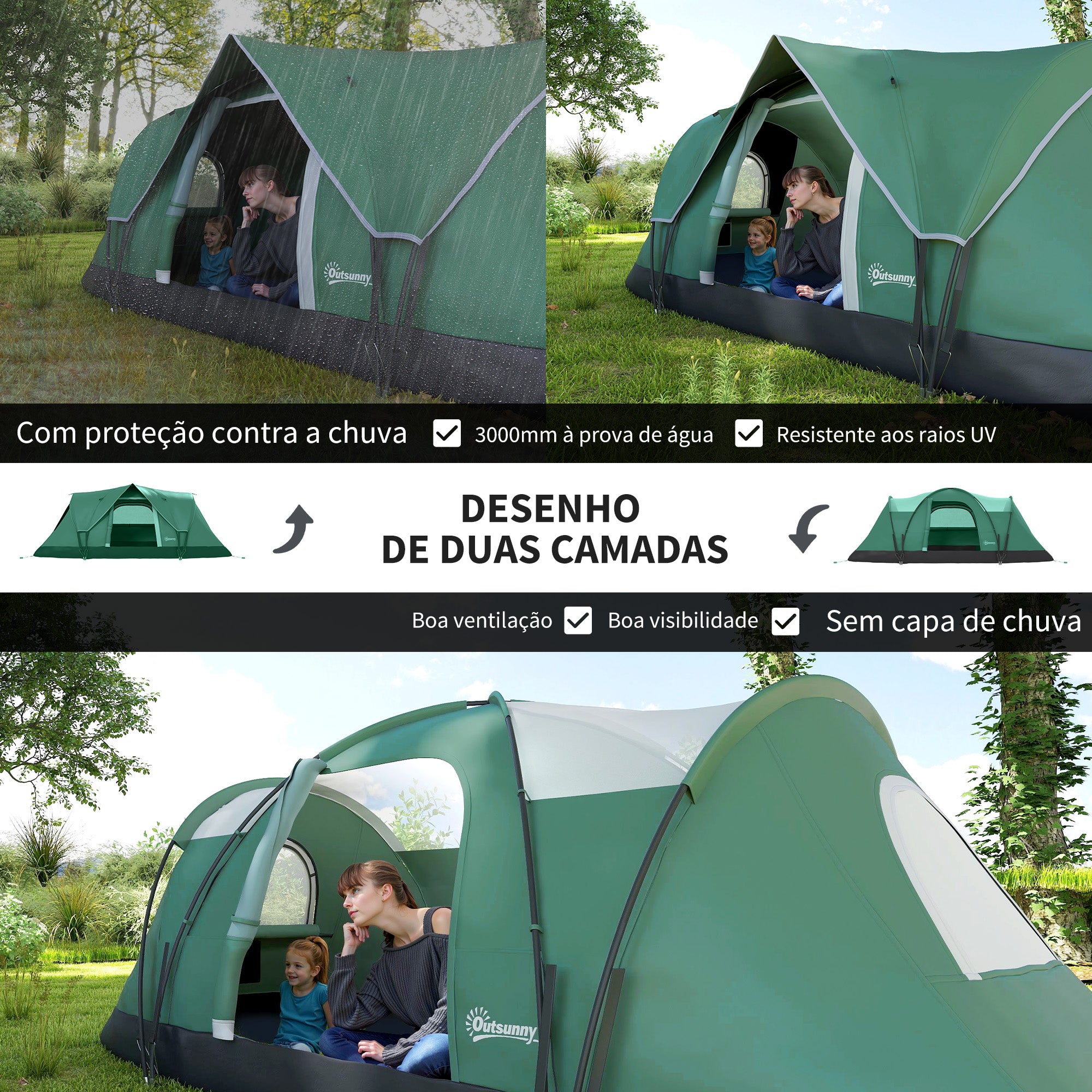 Tenda de Campismo para 4-5 Pessoas, 455x230x180cm, Verde e Preto