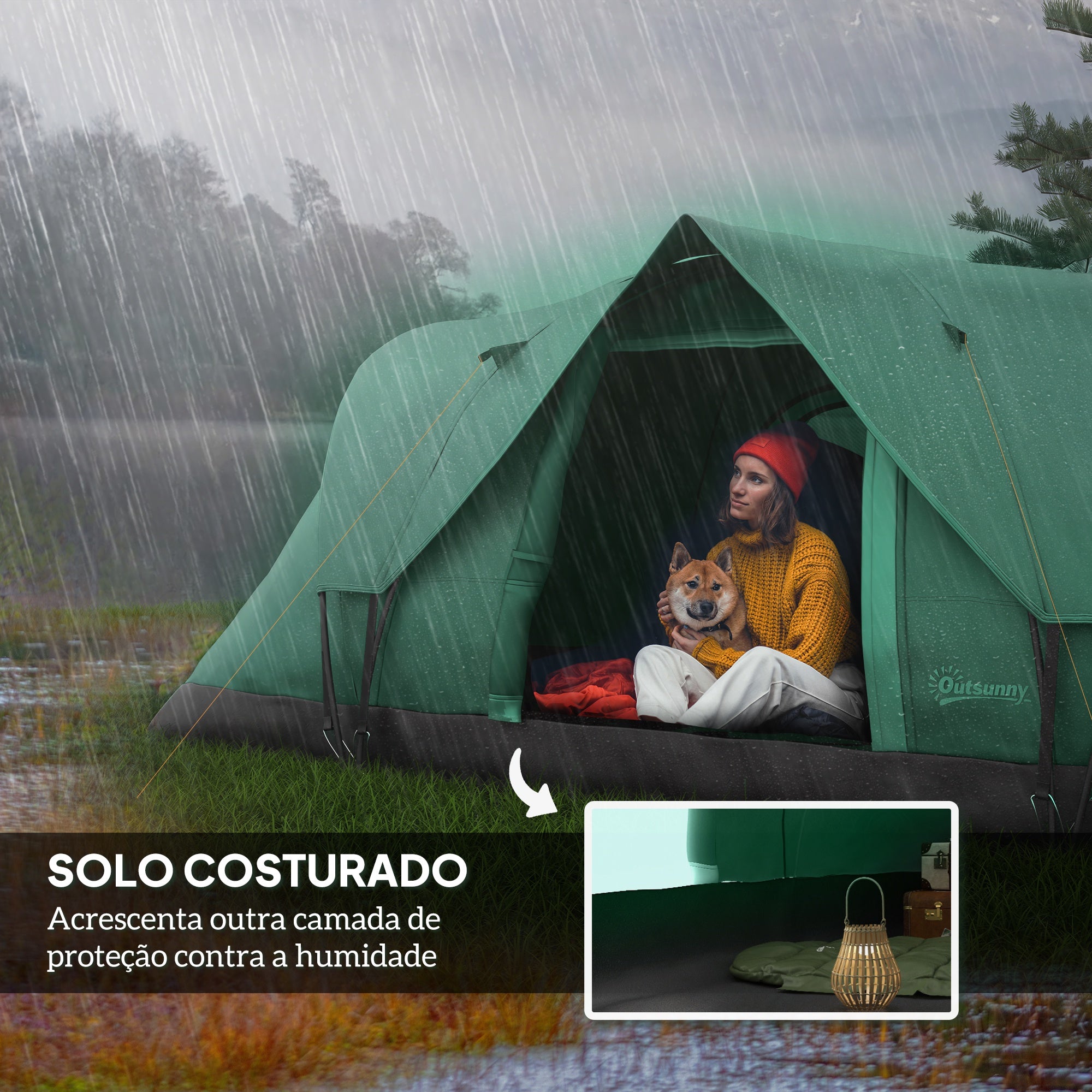 Tenda de Campismo para 4-5 Pessoas, 455x230x180cm, Verde e Preto