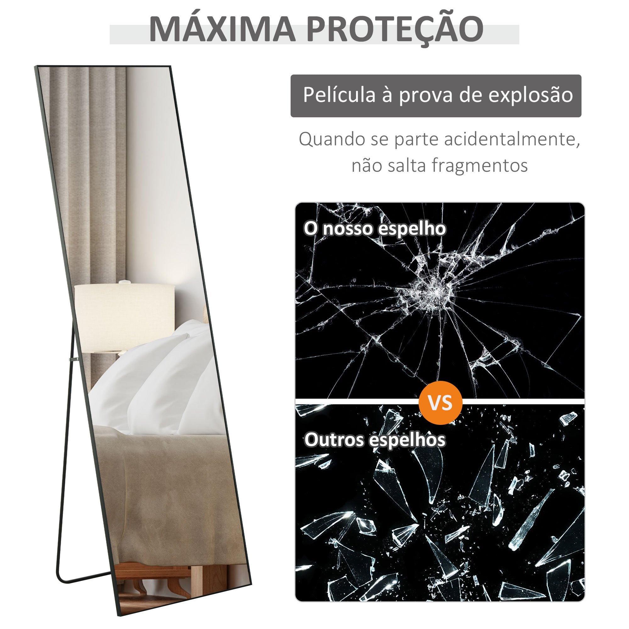 Espelho de Pé Retangular 50x161,5x2 cm - Cor Preto