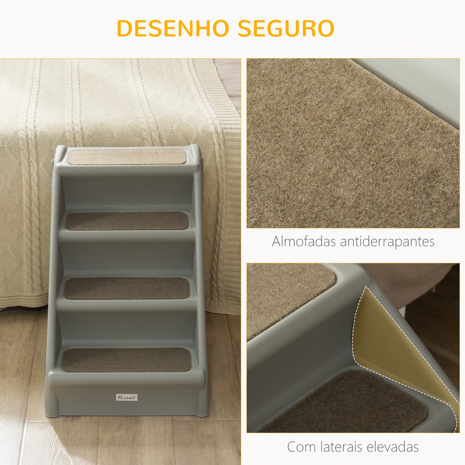 Escada Dobrável para Animais de Estimação – 62x38x49,5cm – Cinza – Polipropileno