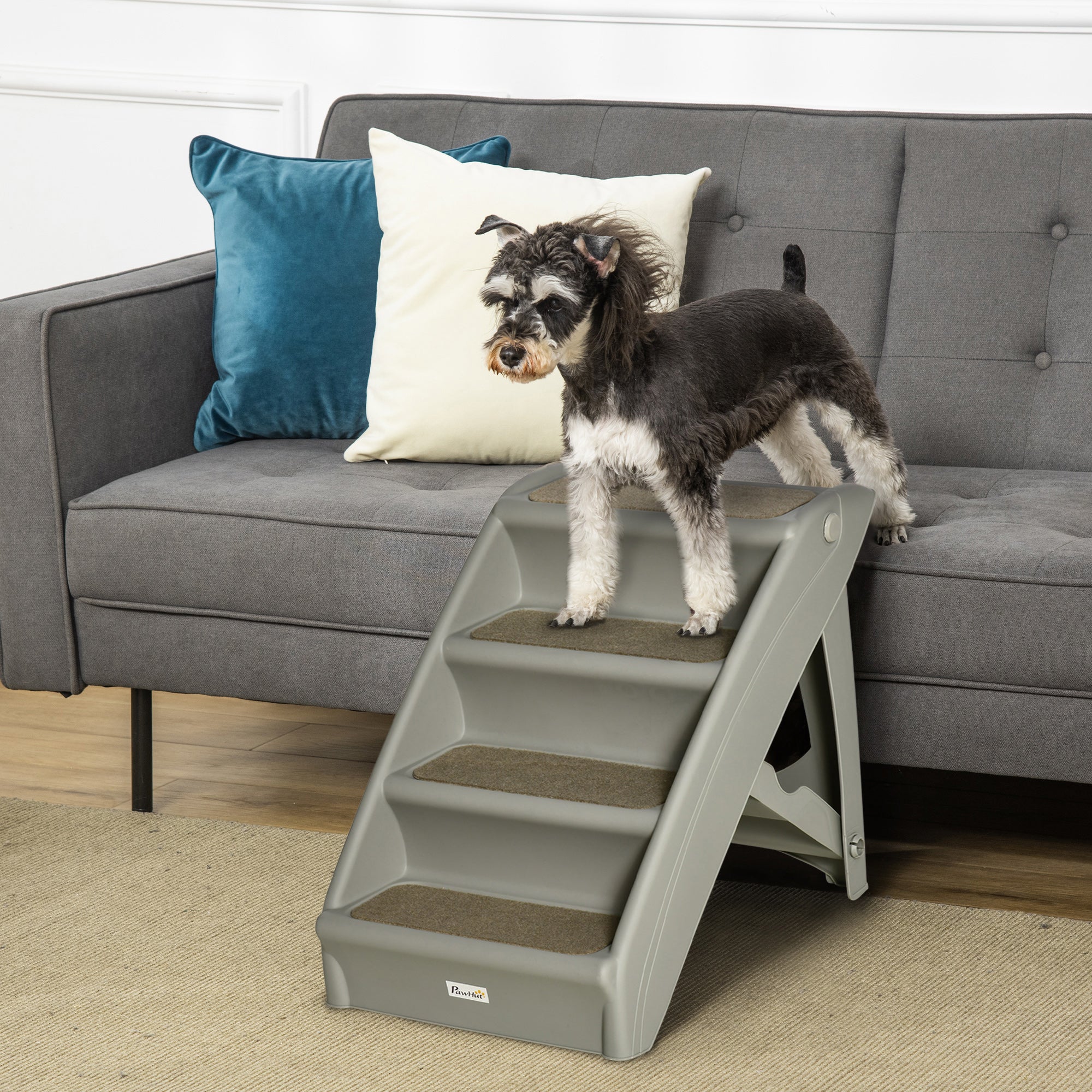 Escada Dobrável para Animais de Estimação – 62x38x49,5cm – Cinza – Polipropileno