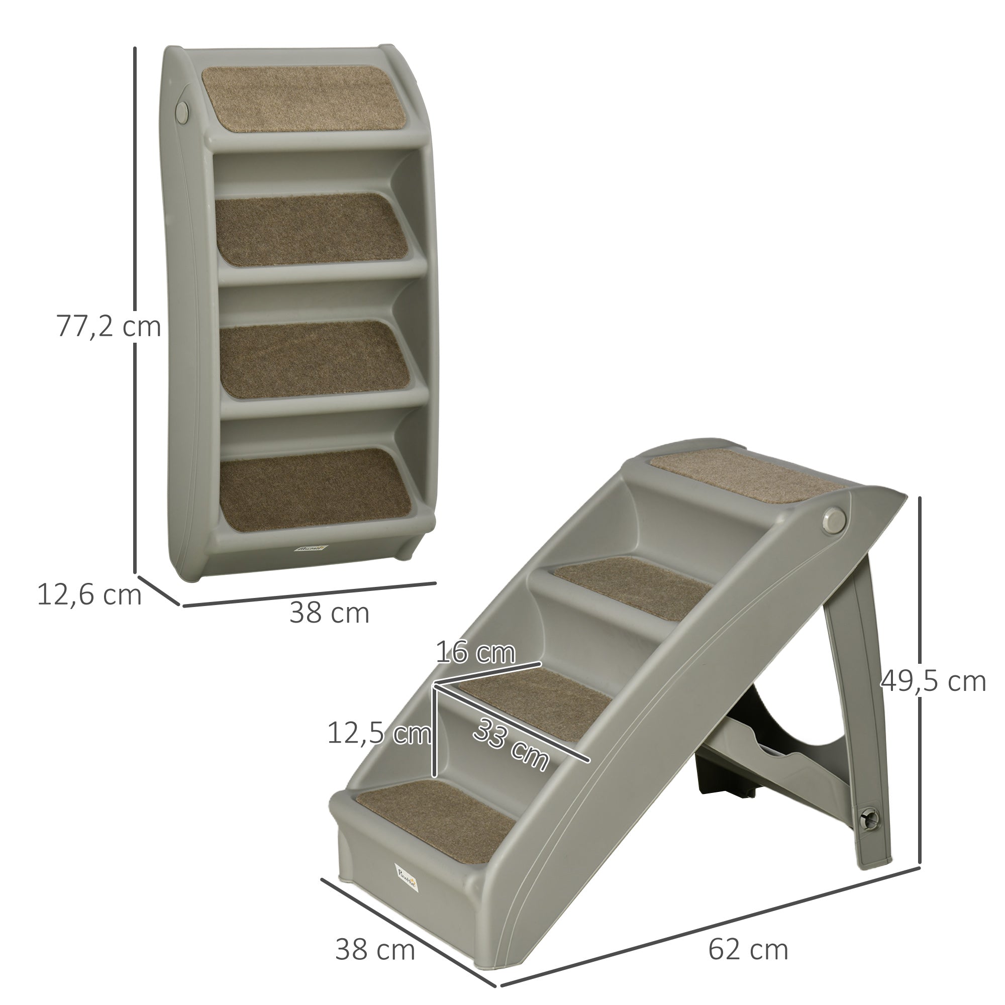 Escada Dobrável para Animais de Estimação – 62x38x49,5cm – Cinza – Polipropileno