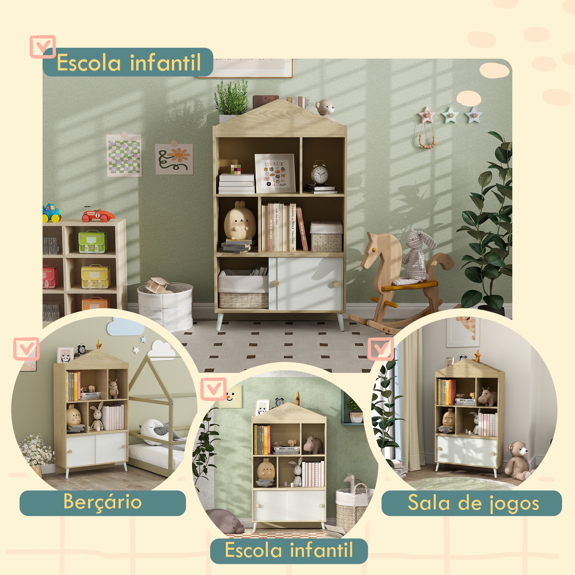 Estante Infantil de Madeira 80x30x140,5 cm - Branco e Madeira