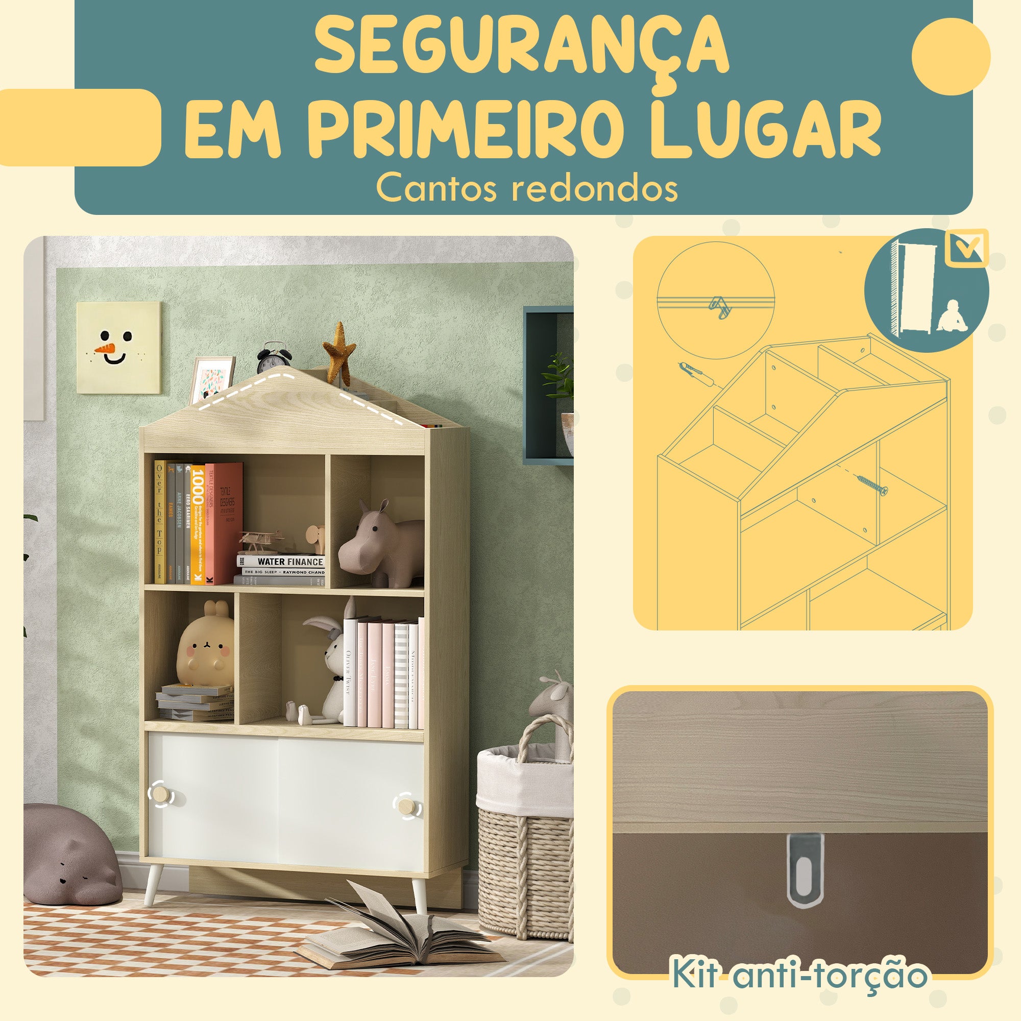 Estante Infantil de Madeira 80x30x140,5 cm - Branco e Madeira