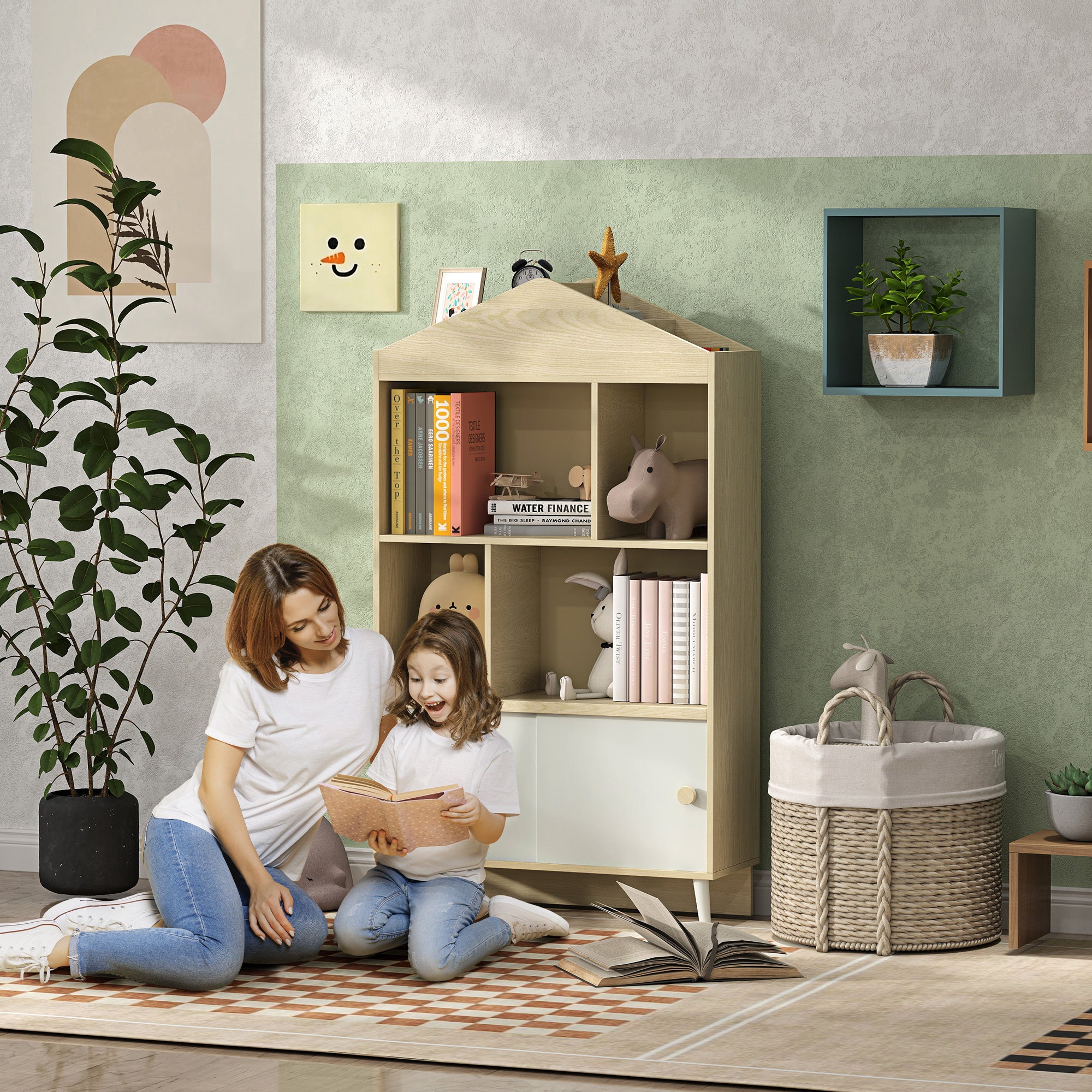 Estante Infantil de Madeira 80x30x140,5 cm - Branco e Madeira