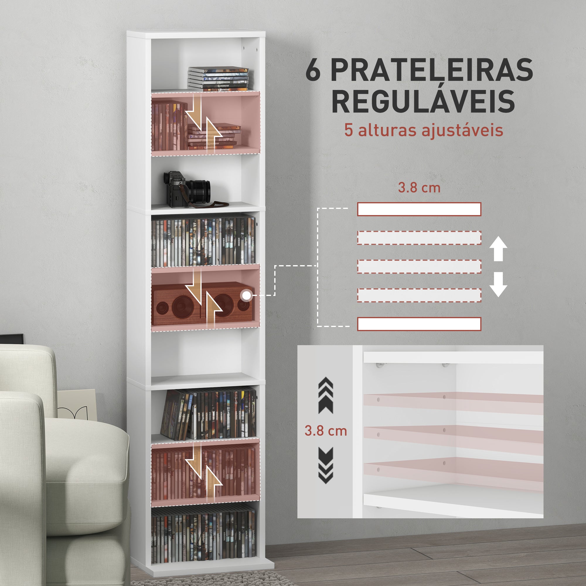 Estante para CDs e DVDs 33x24x140 cm Branco