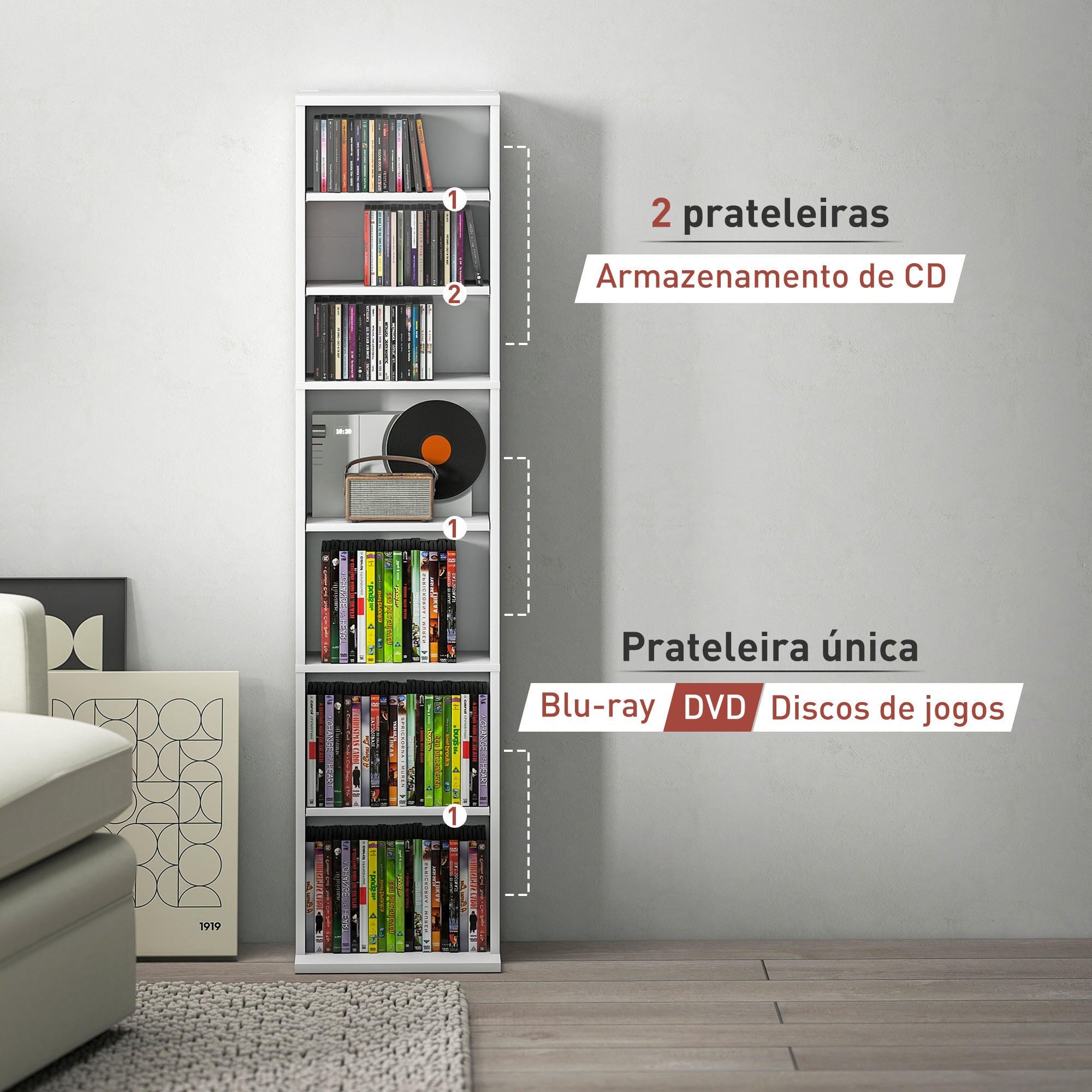 Estante para CDs e DVDs 33x24x140 cm Branco