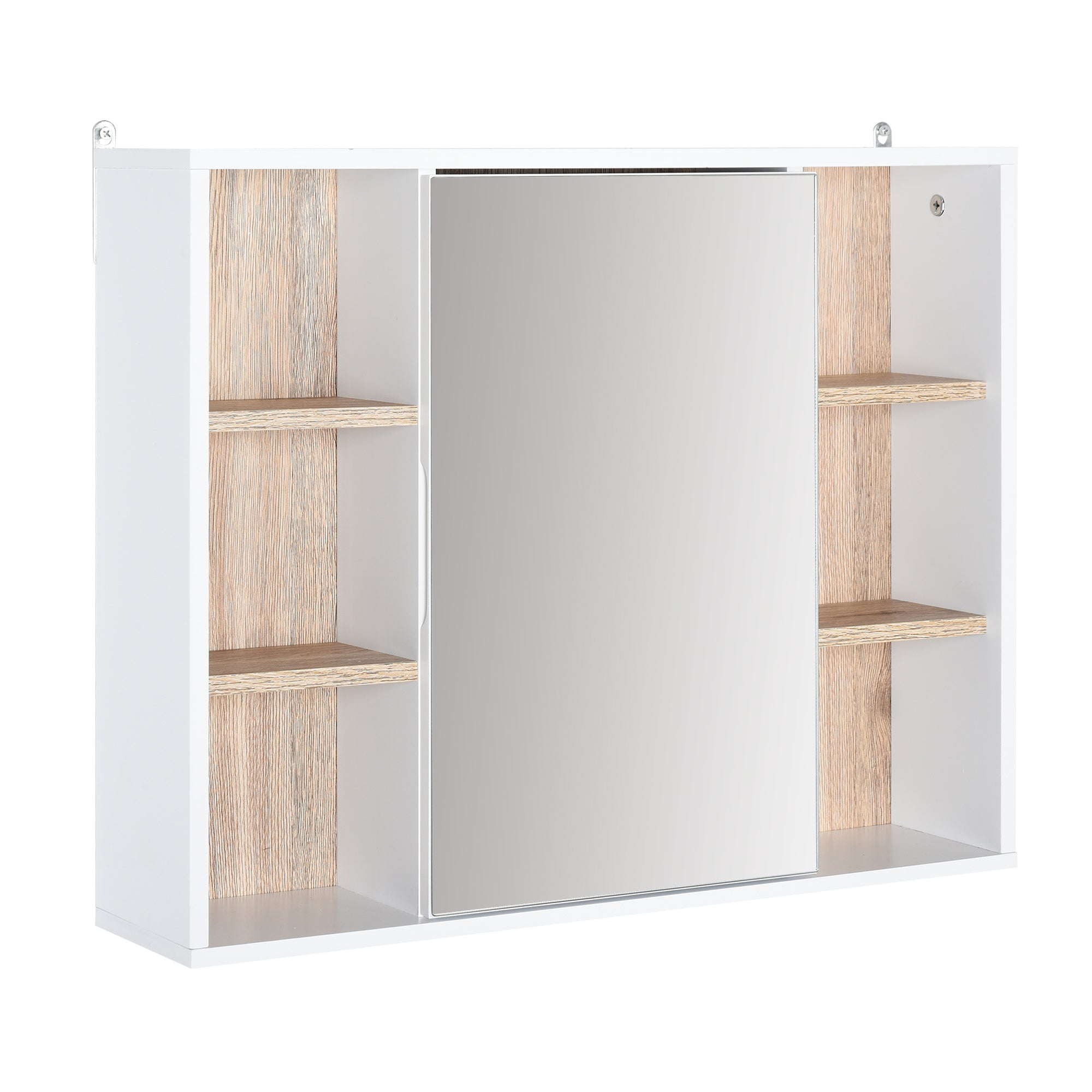 Armário de Espelho com Prateleiras Ajustáveis 60x14.5x49.4 cm - Branco e Cor de Carvalho
