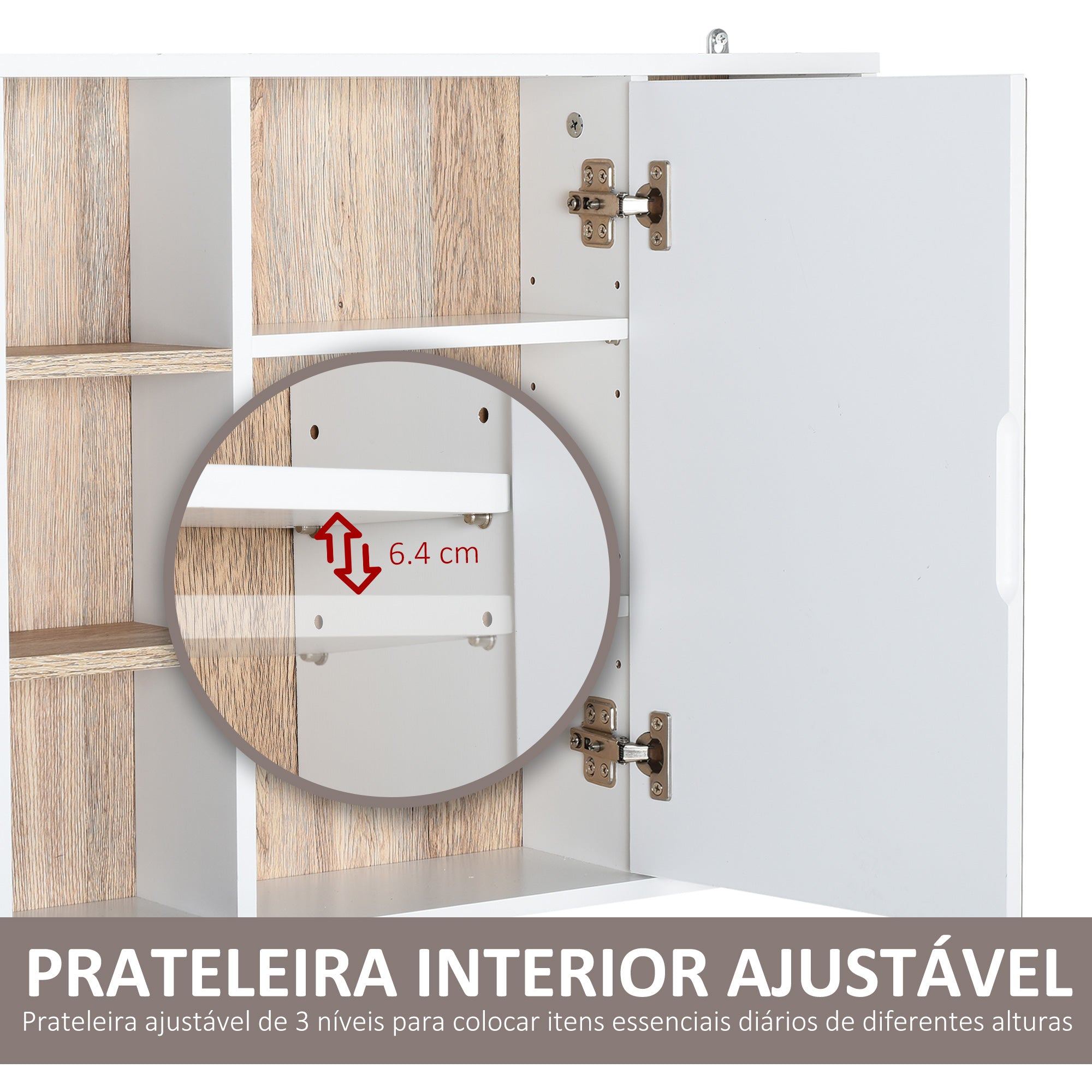 Armário de Espelho com Prateleiras Ajustáveis 60x14.5x49.4 cm - Branco e Cor de Carvalho