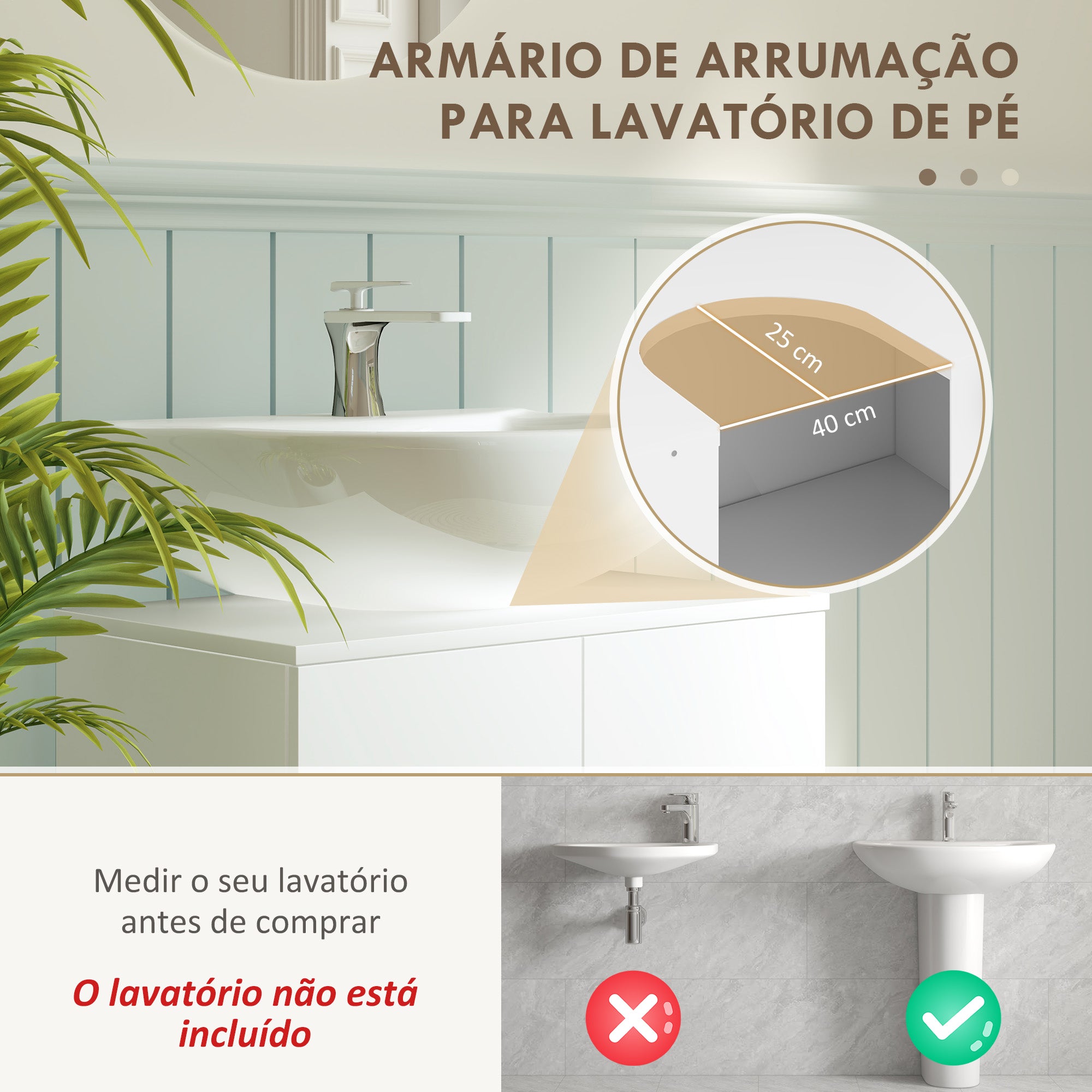 Móvel para Lavatório Branco 60x35x60 cm - Armário de Casa de Banho Elegante
