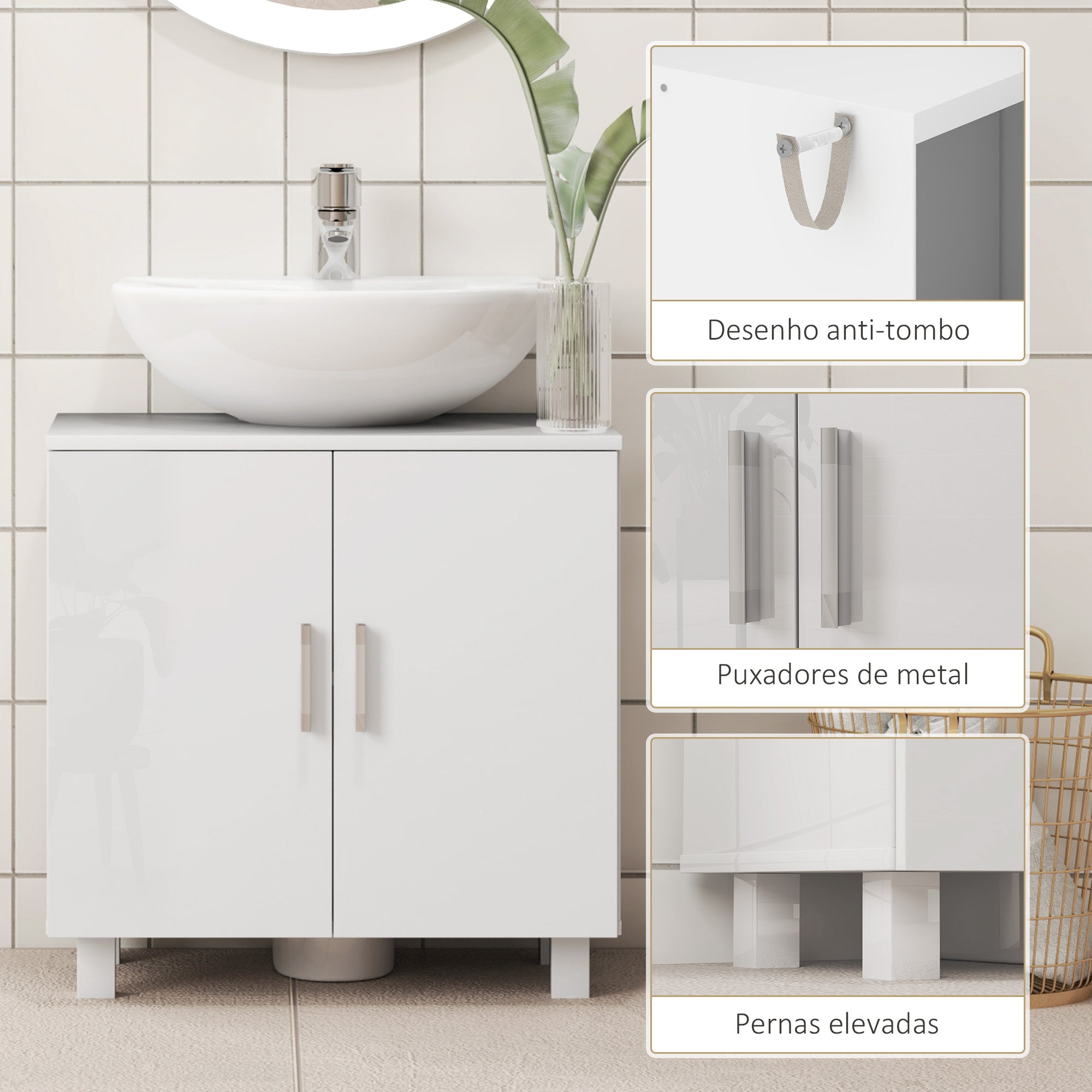 Móvel para Lavatório Branco 60x35x60 cm - Armário de Casa de Banho Elegante