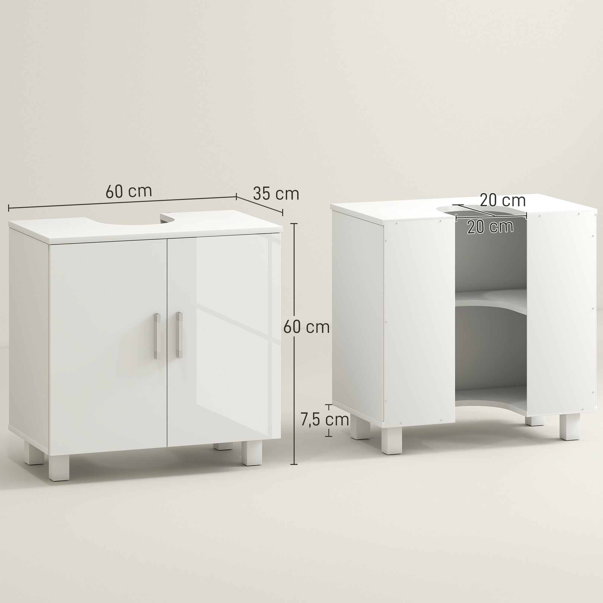 Móvel para Lavatório Branco 60x35x60 cm - Armário de Casa de Banho Elegante
