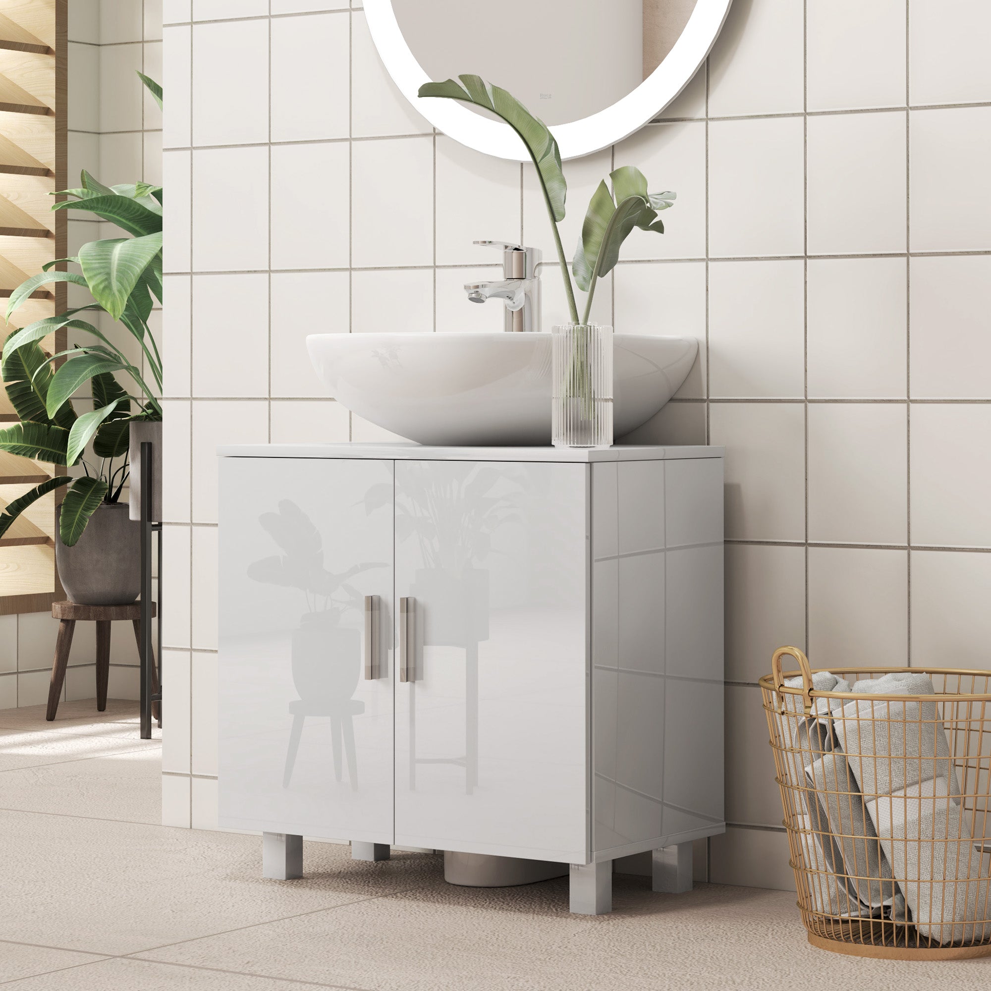 Móvel para Lavatório Branco 60x35x60 cm - Armário de Casa de Banho Elegante