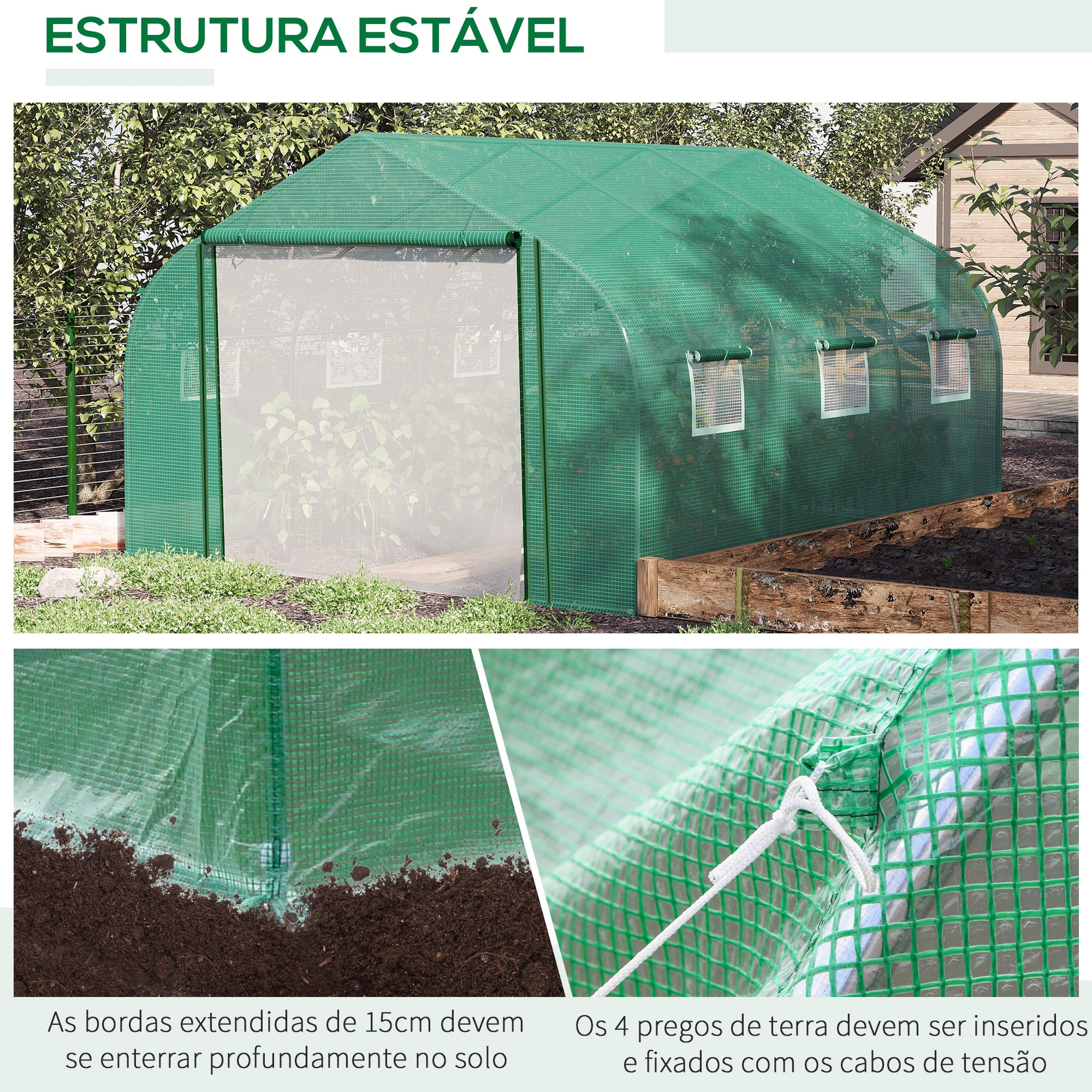 Estufa de Túnel – 347x300x200 cm – Verde – Aço galvanizado e PE