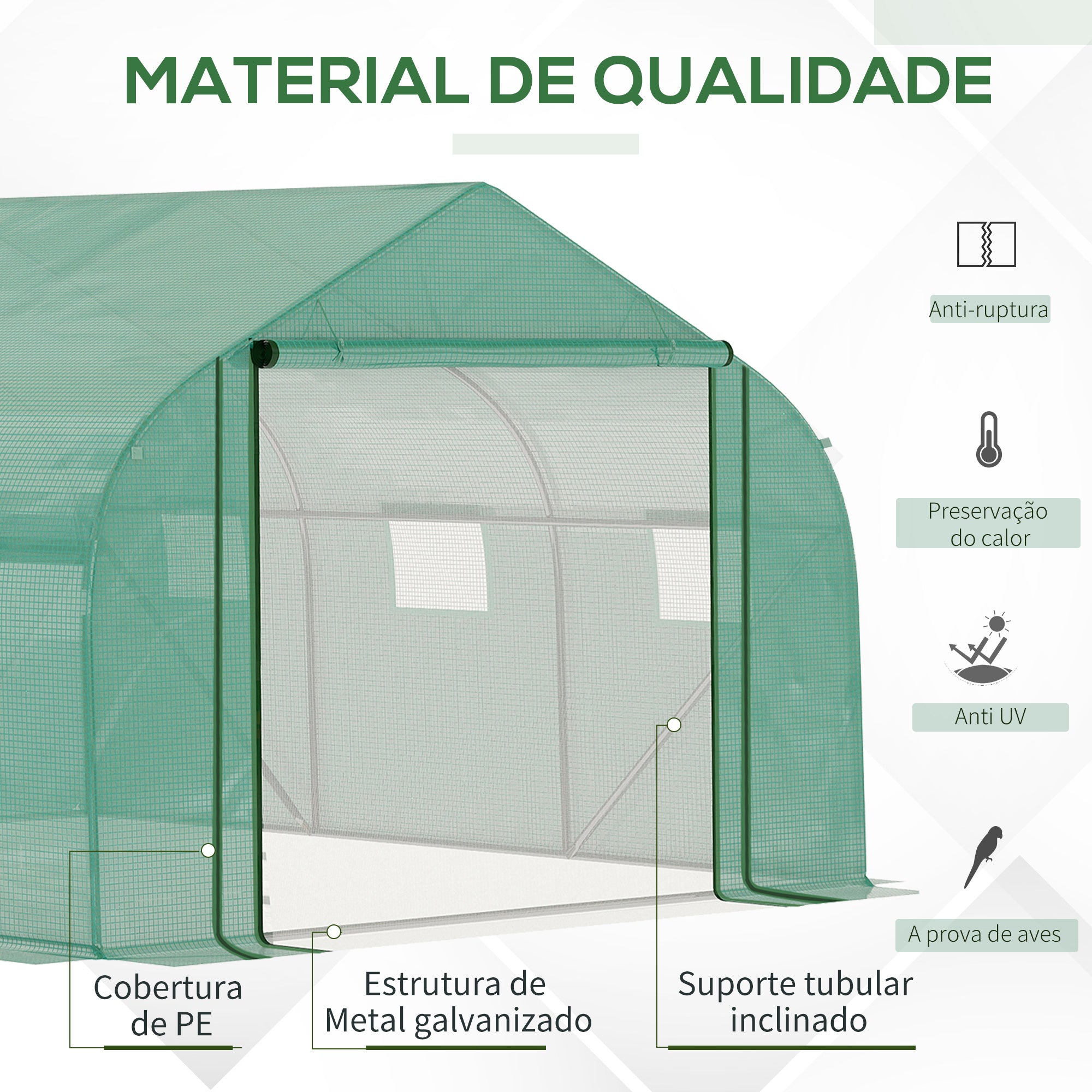 Estufa de Túnel – 347x300x200 cm – Verde – Aço galvanizado e PE