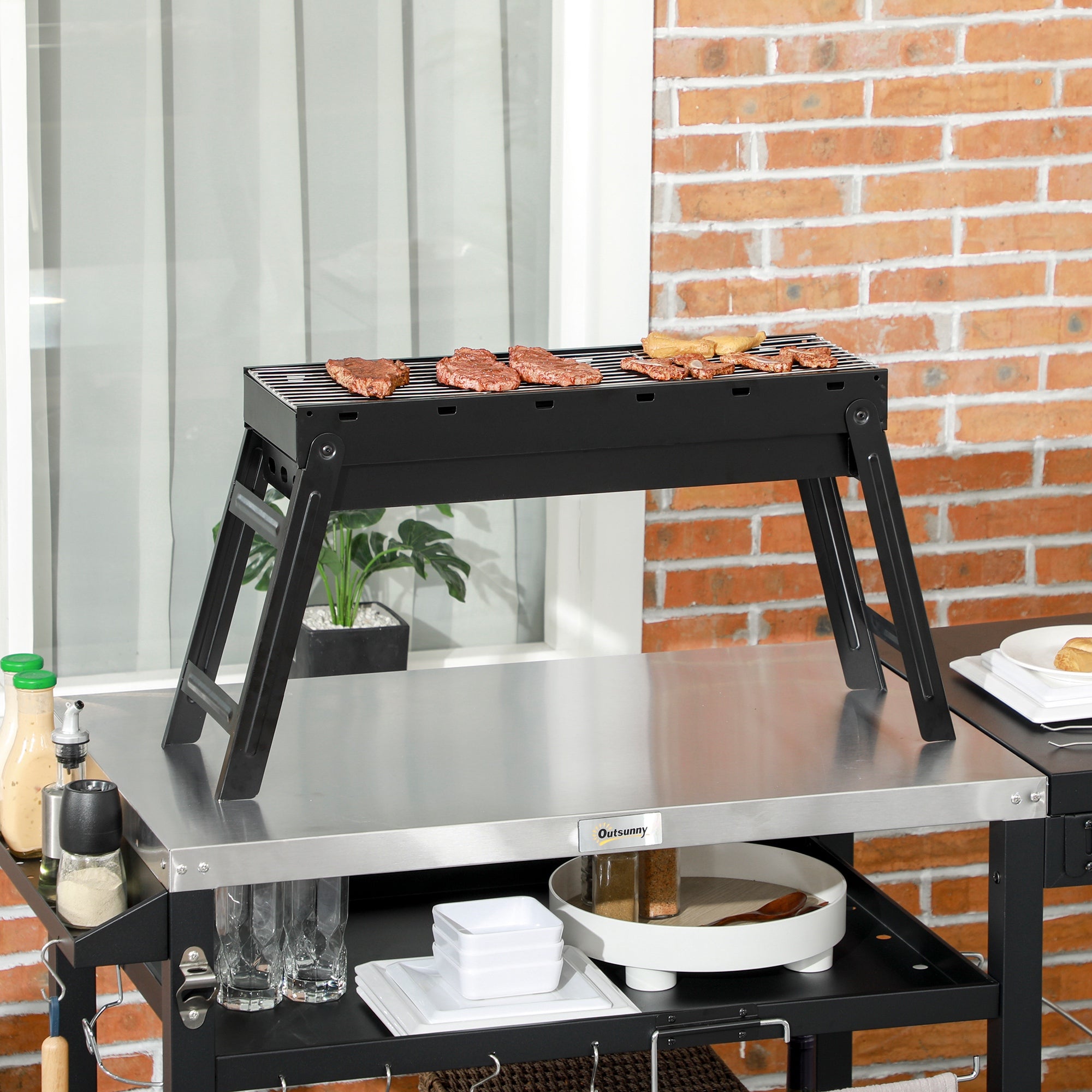 Barbecue a Carvão Portátil 74x20x38 cm - Cor Preto