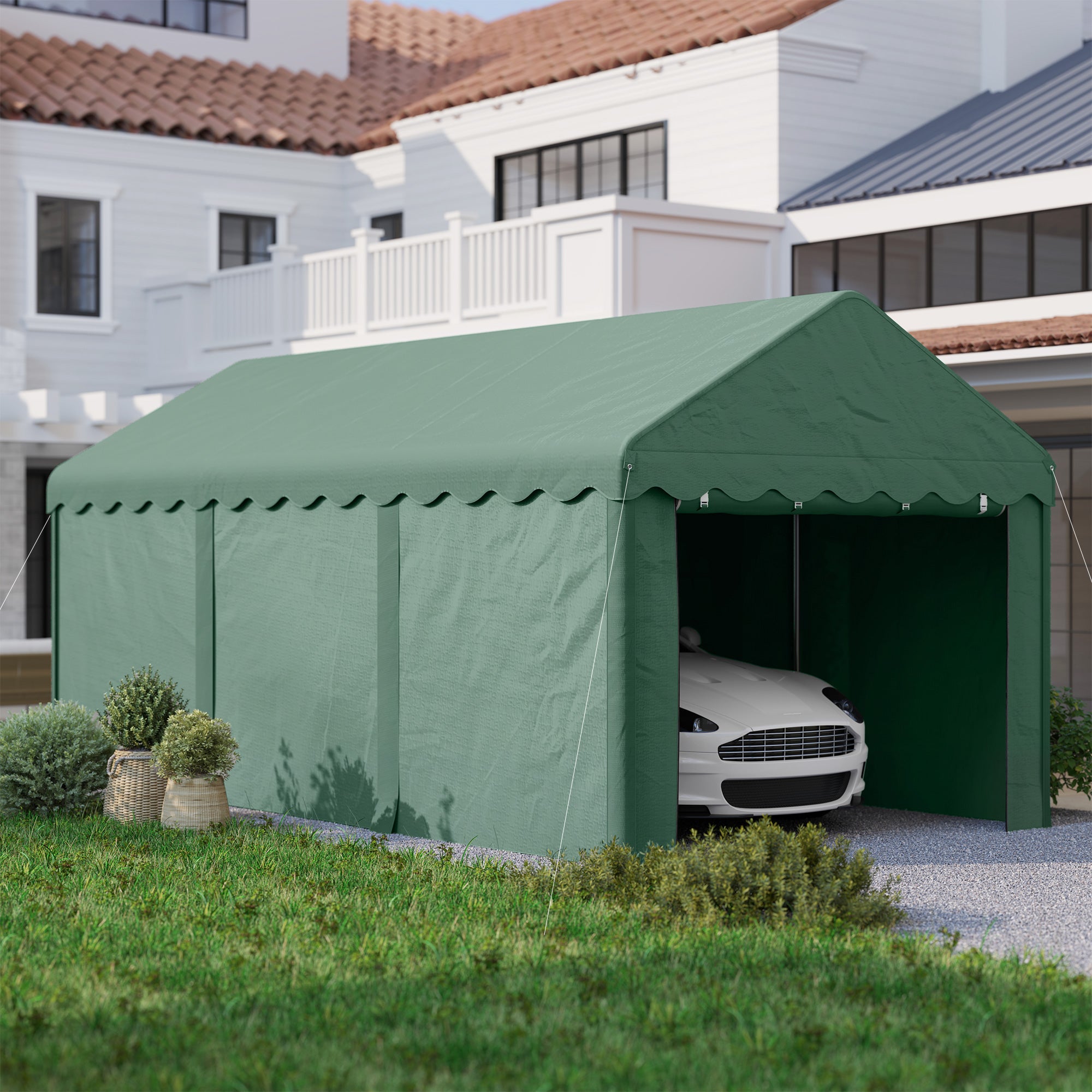 Tenda de Garagem – 594x300x280 cm – Verde – Aço galvanizado e poliéster