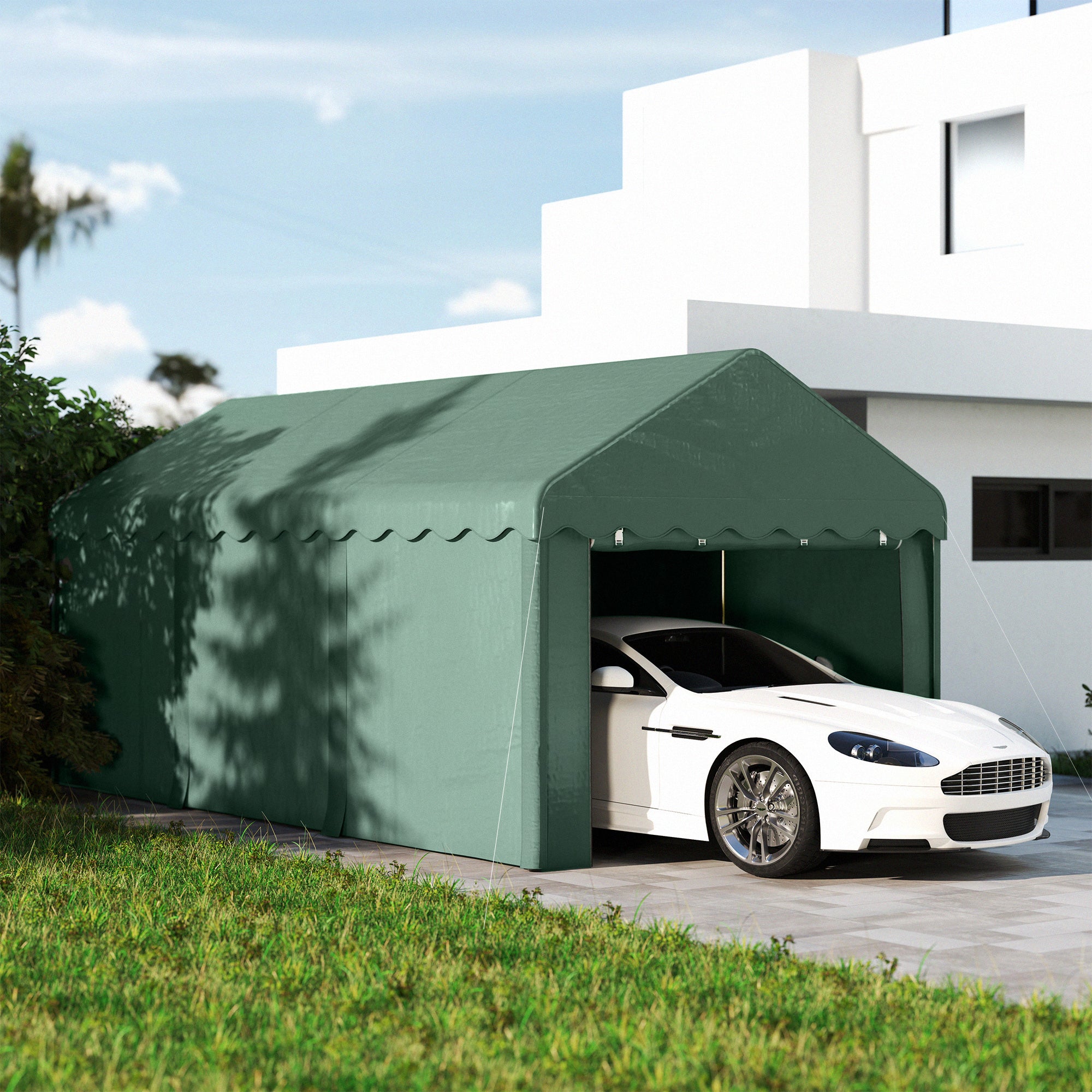 Tenda de Garagem – 594x300x280 cm – Verde – Aço galvanizado e poliéster
