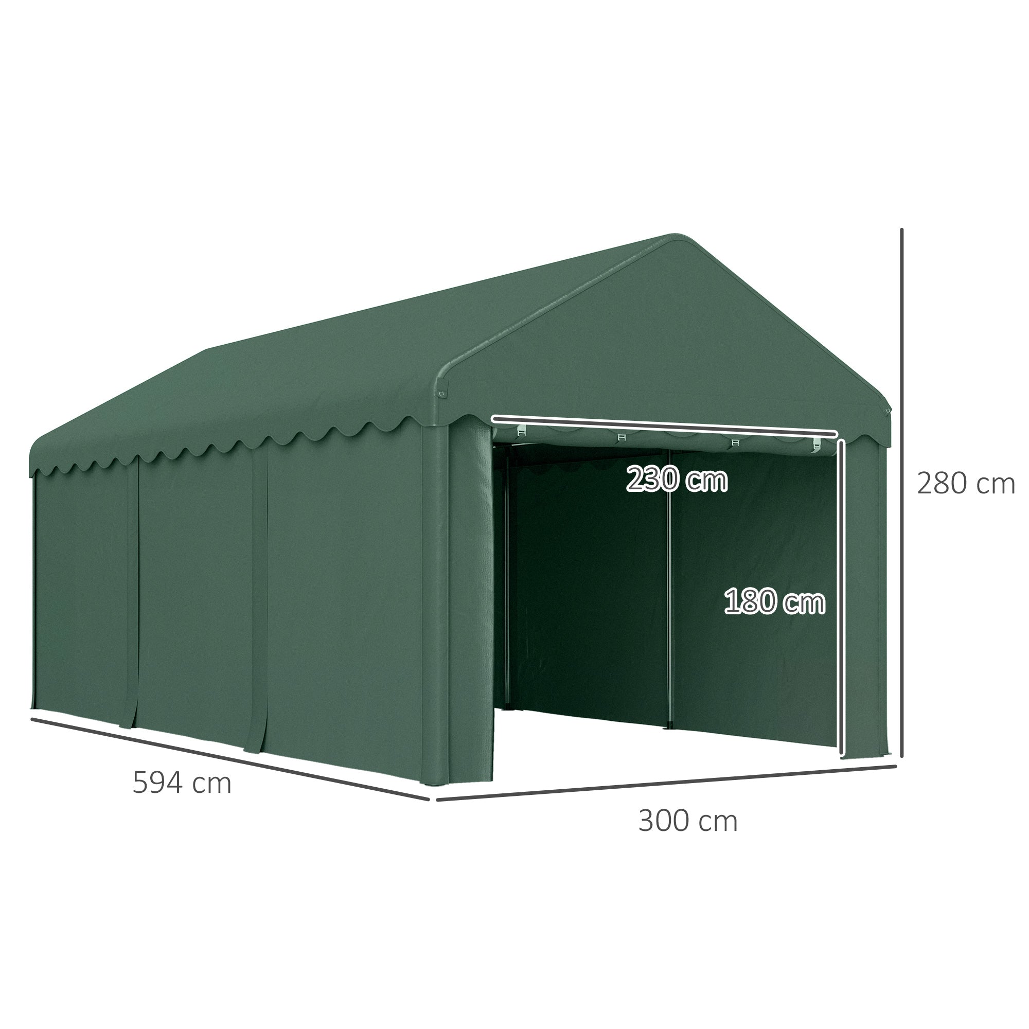Tenda de Garagem – 594x300x280 cm – Verde – Aço galvanizado e poliéster