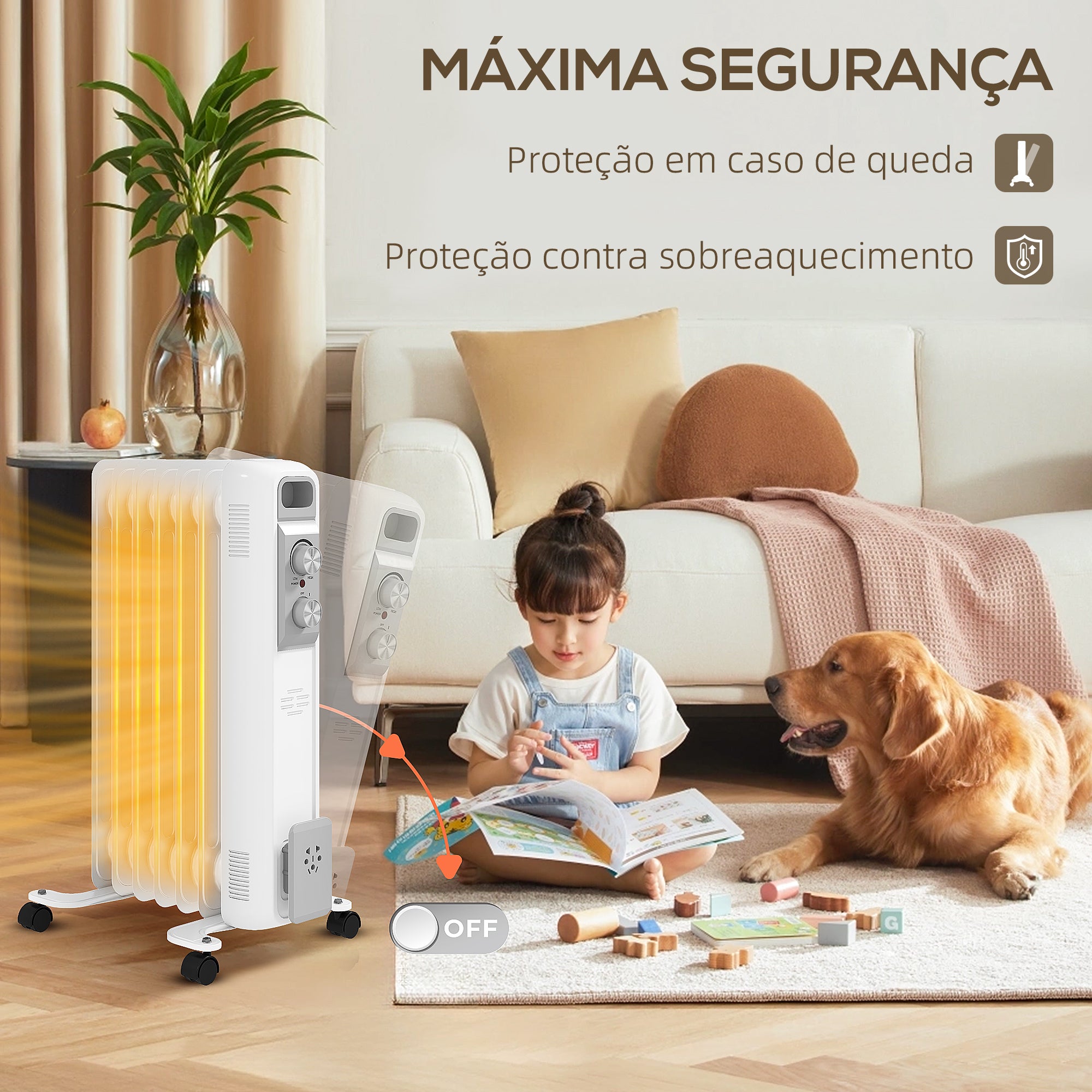 Aquecedor a Óleo 1500W Branco 29x40x62 cm