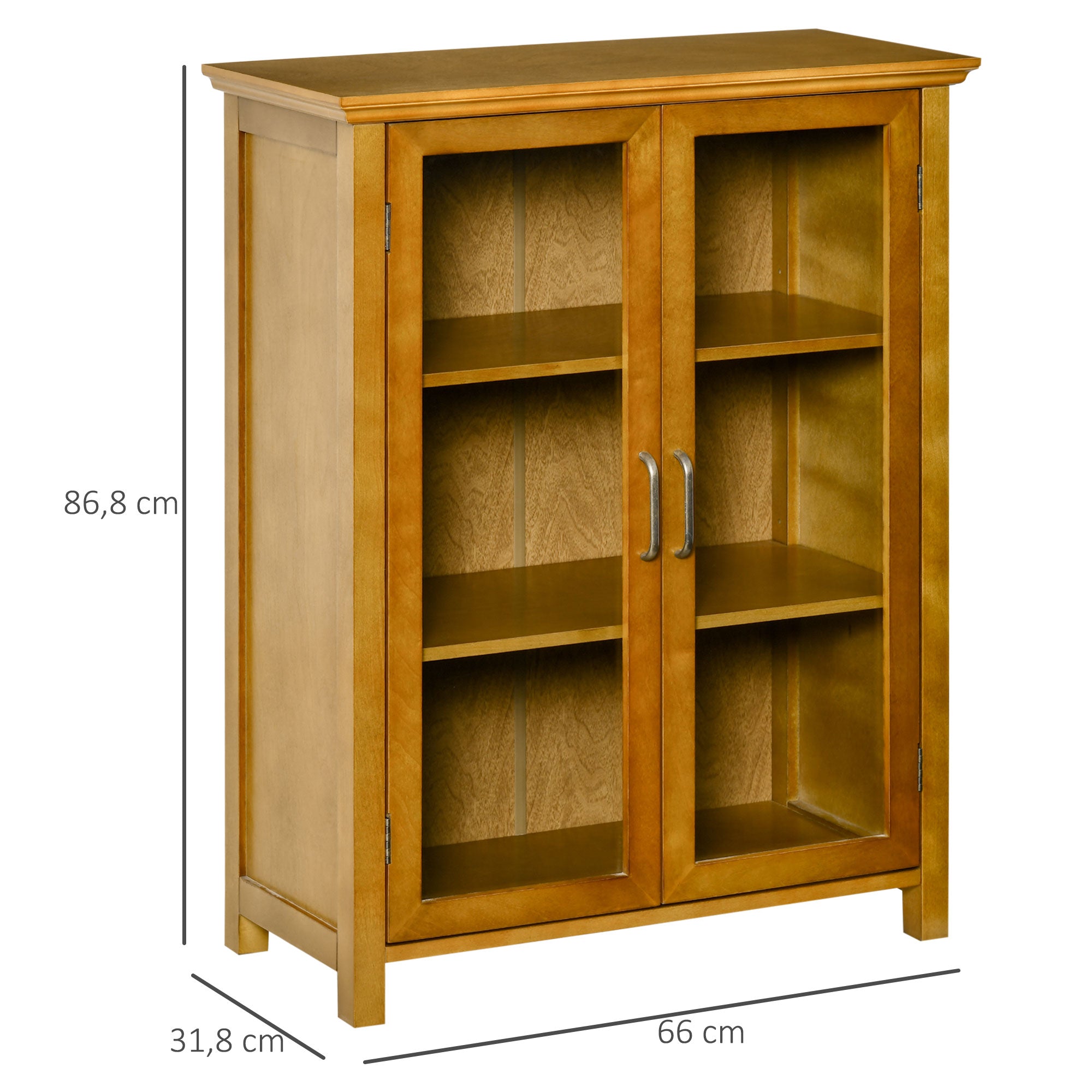 Aparador Auxiliar com 2 Portas de Vidro Nogueira 66x31.8x86.8 cm