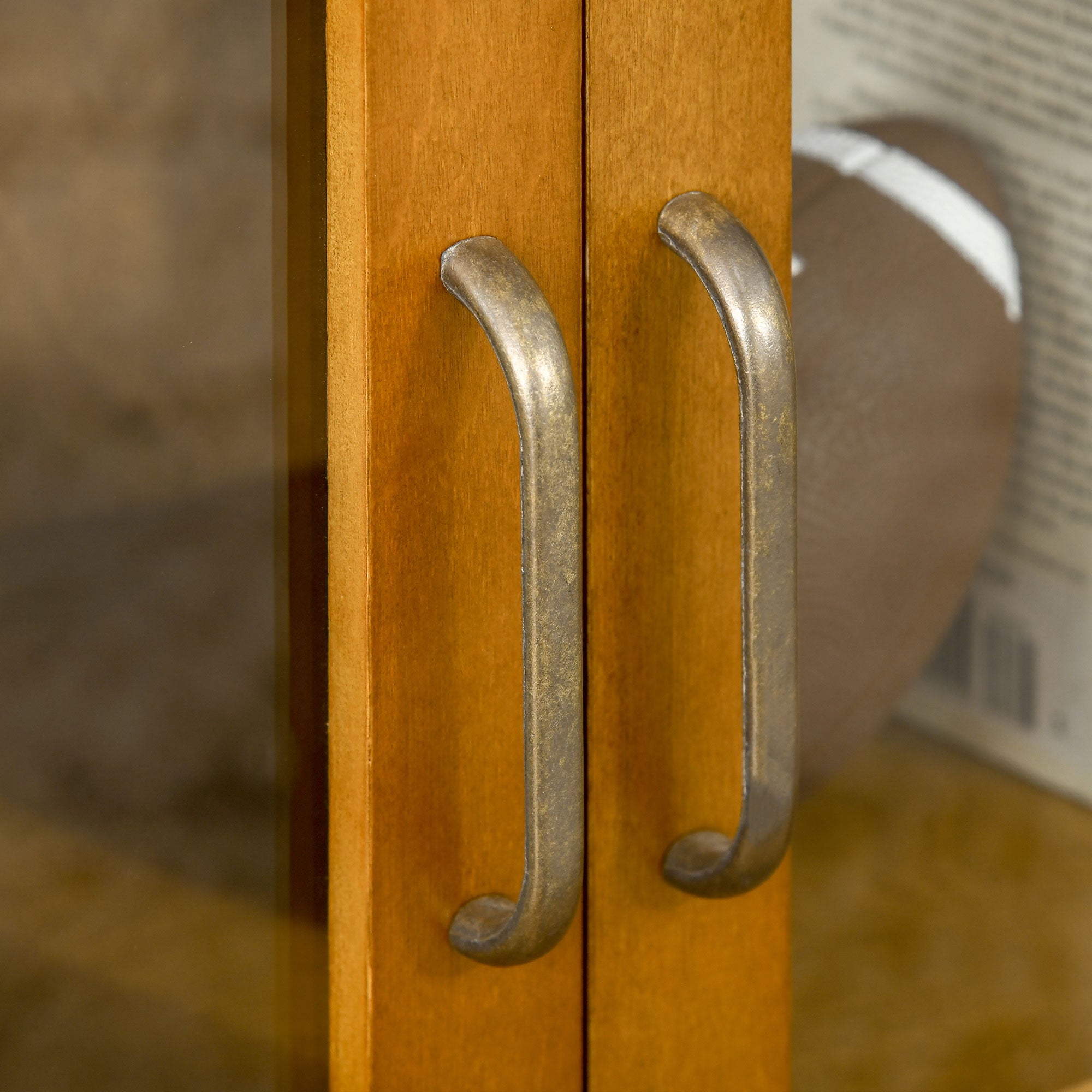 Aparador Auxiliar com 2 Portas de Vidro Nogueira 66x31.8x86.8 cm