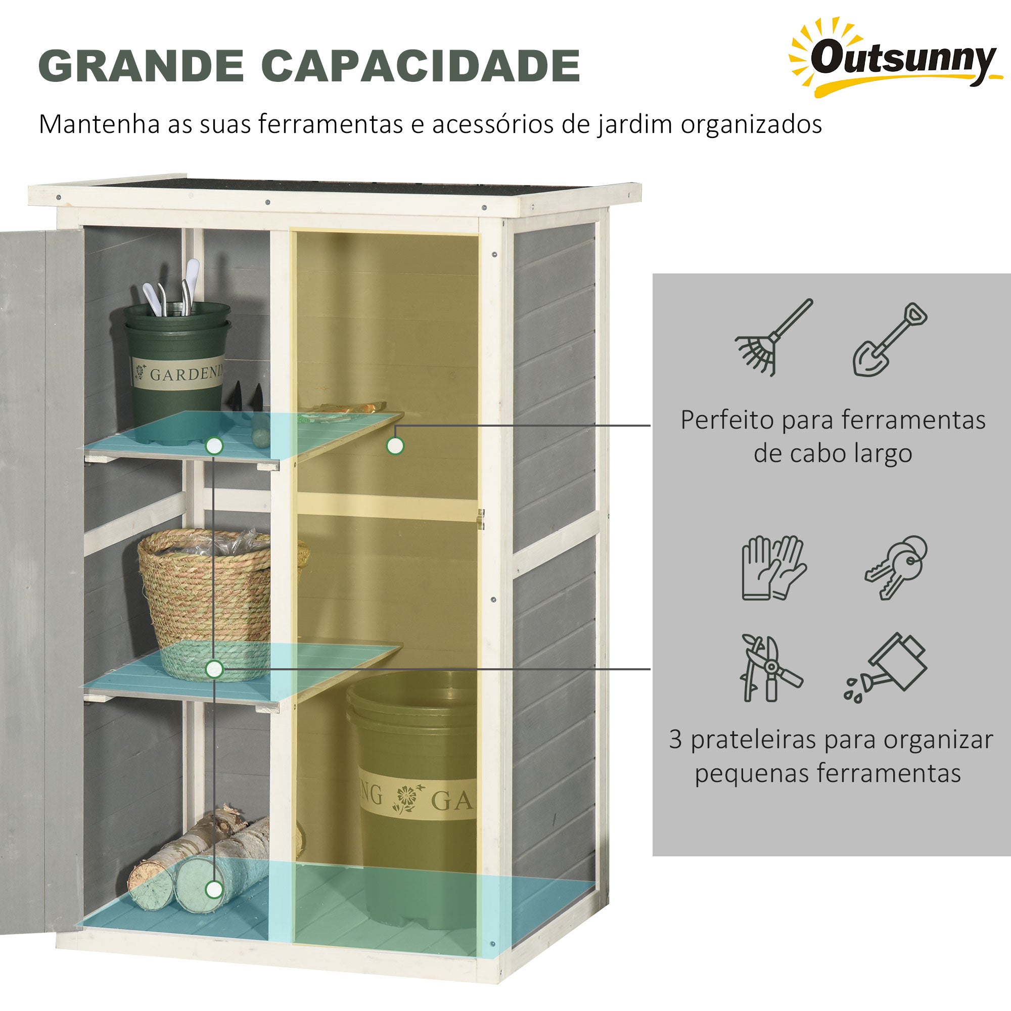 Armário de Jardim 75x56x115cm Cinza