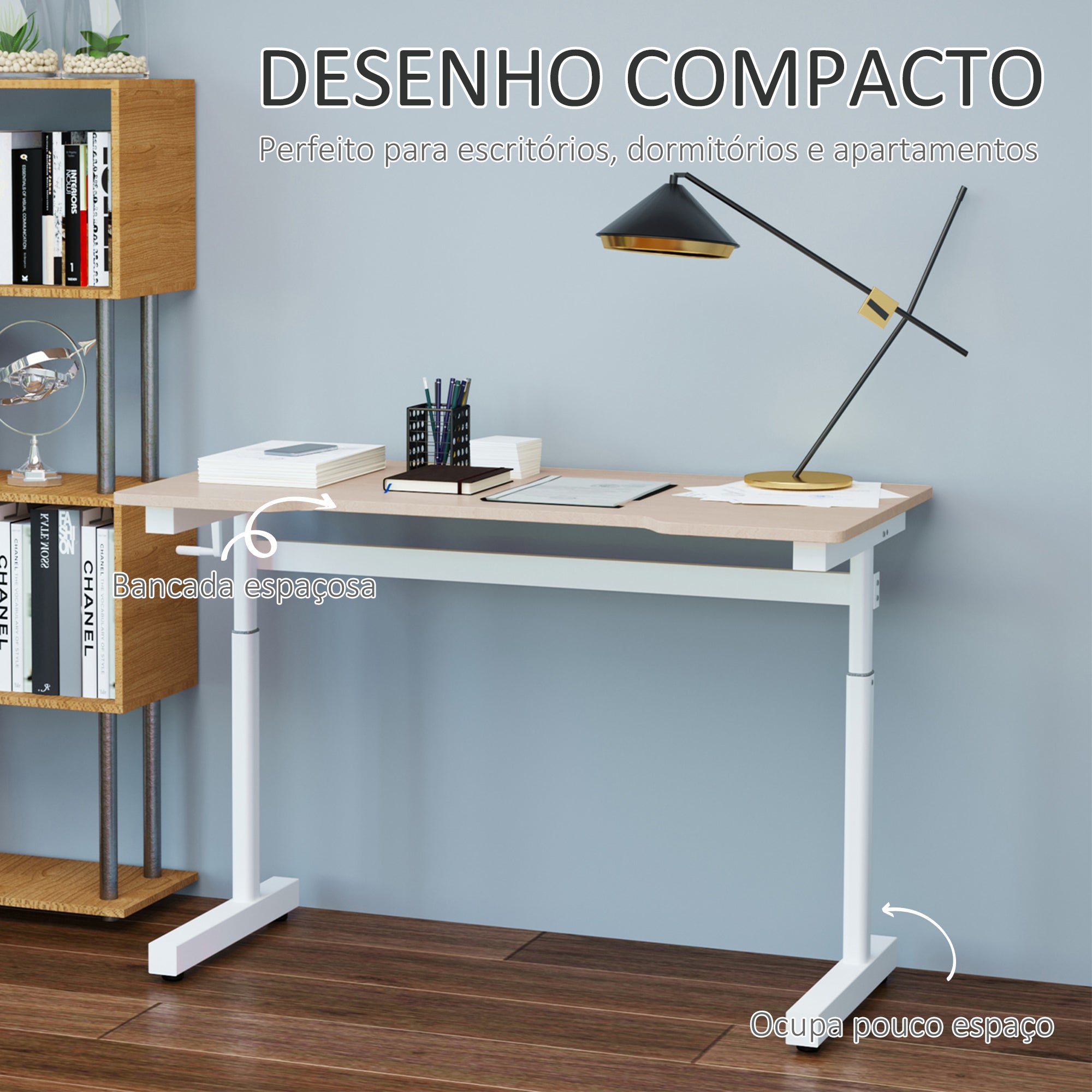 Secretária de Pé com Altura Ajustável 120x60x117 cm Branco
