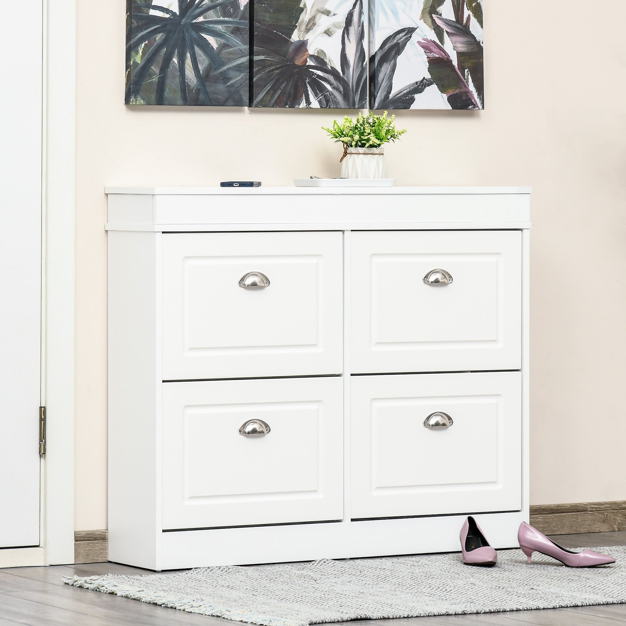 Móvel Sapateiro de 4 Portas Branco 98x24x83cm - Organização e Estilo