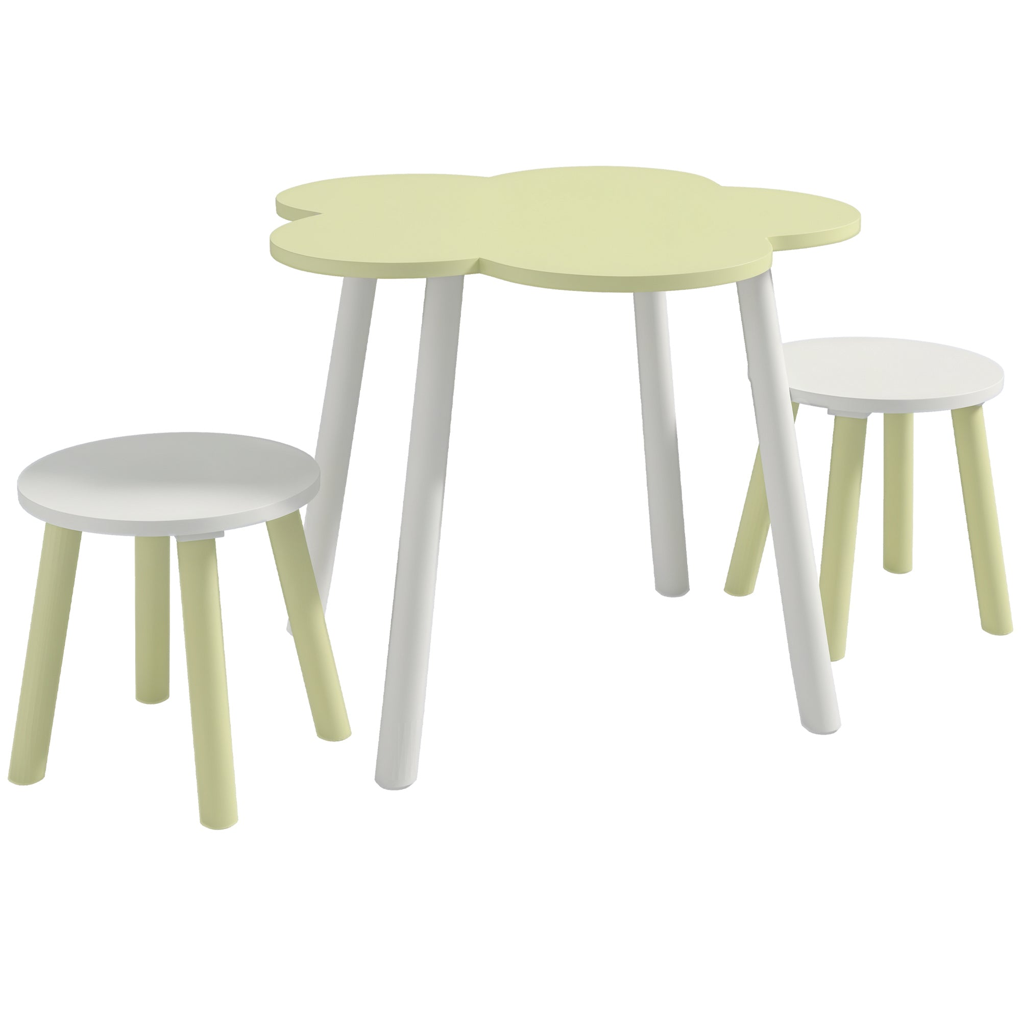 Conjunto de Mesa e 2 Cadeiras para Crianças - Verde Pastel e Branco - Ø59x50 cm