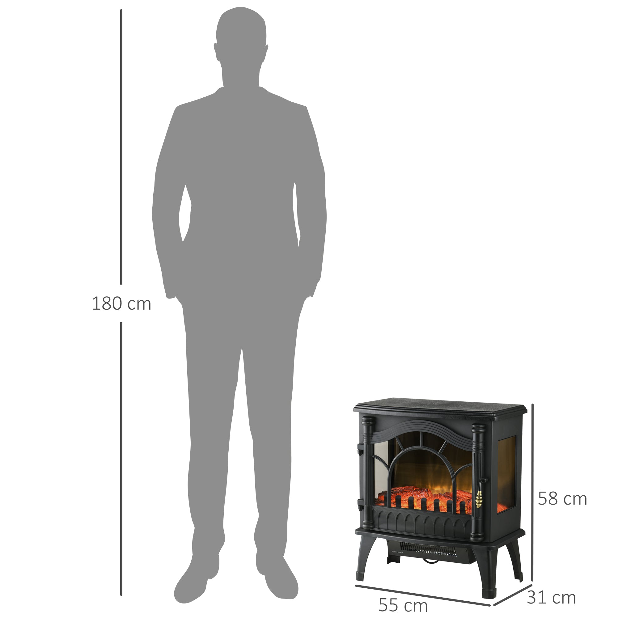 Lareira Elétrica 1000W/2000W 6820BTU/h Preto 55x31x58 cm