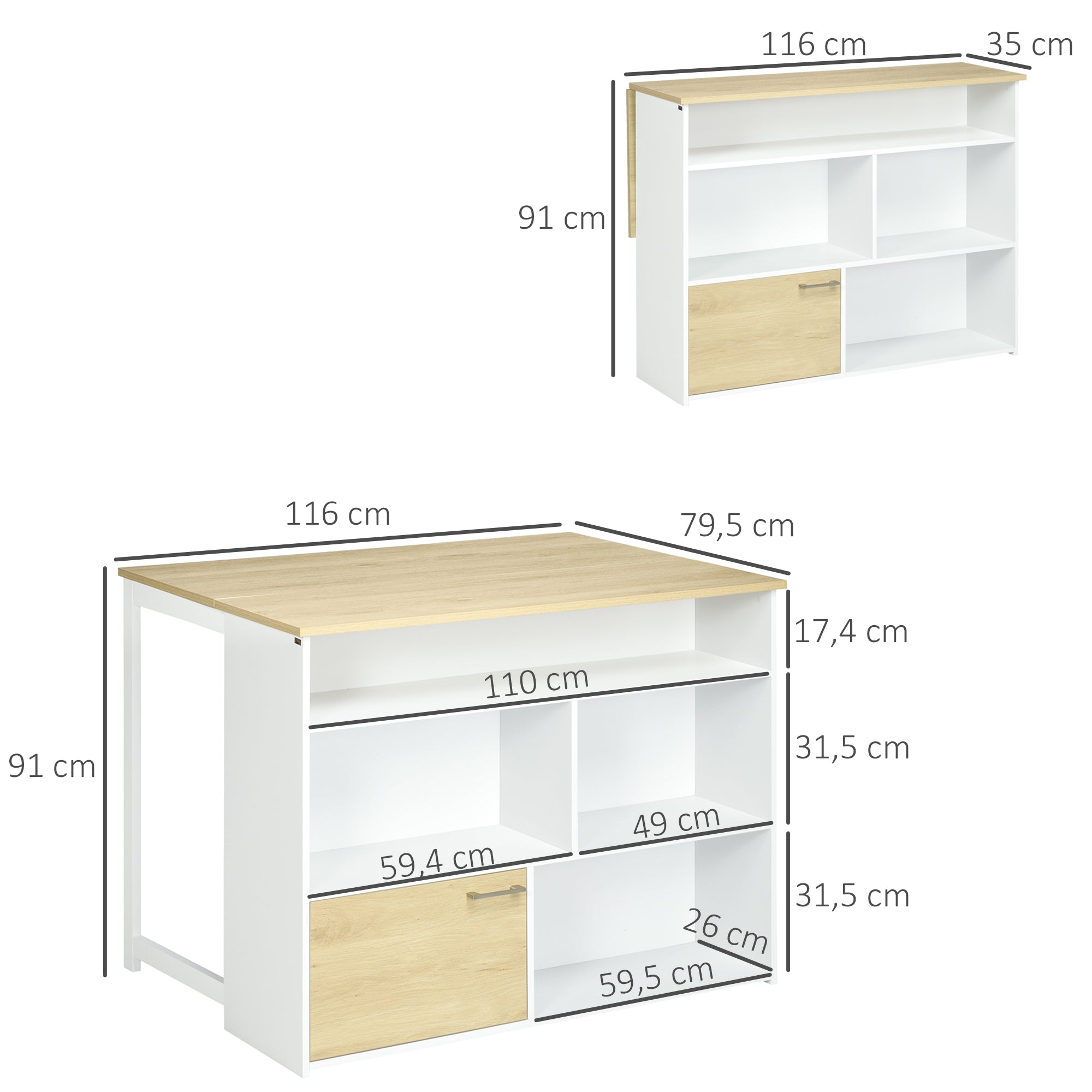 Mesa Alta Extensível – 116x79,5x91 cm – Branco – MDF