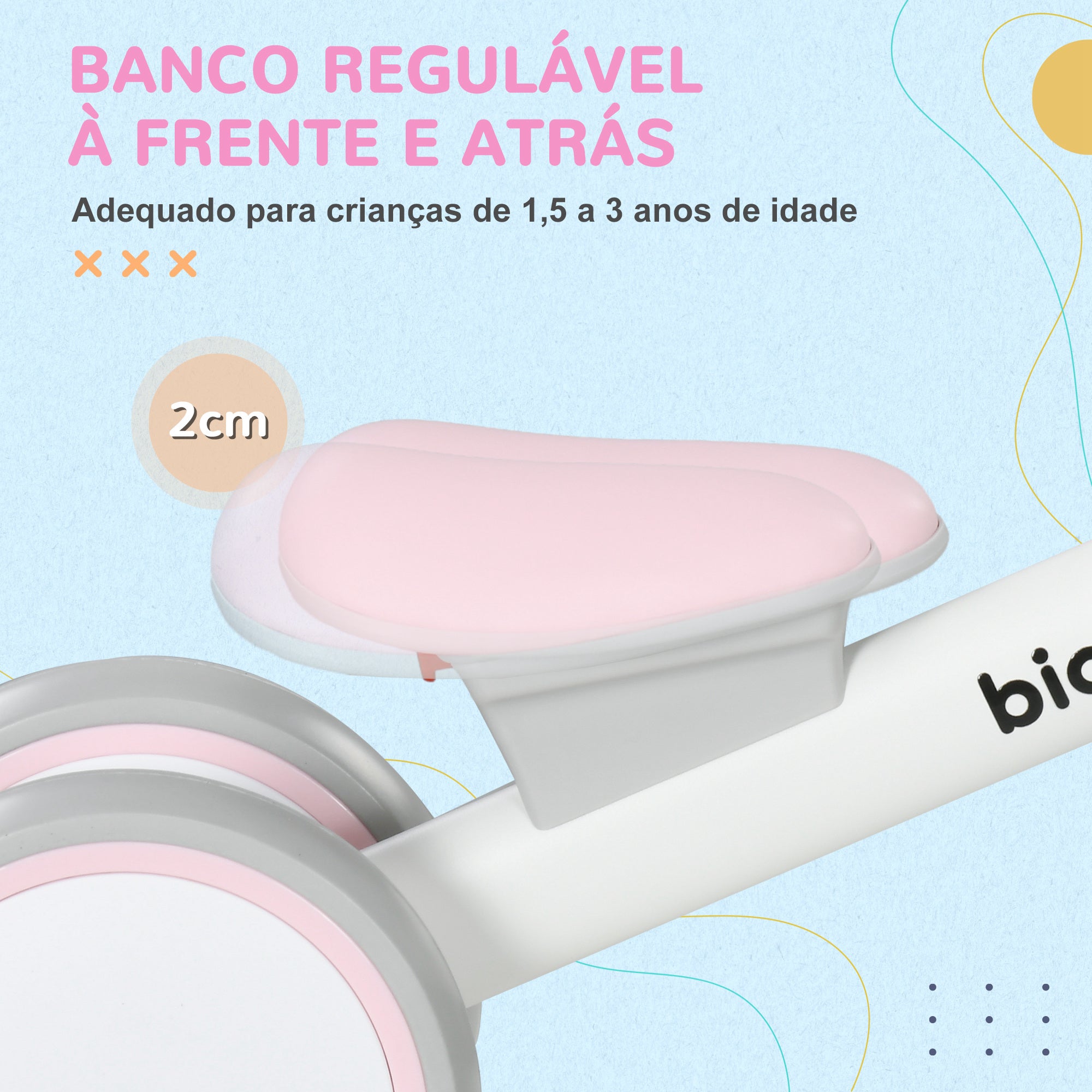 Bicicleta sem Pedais para Crianças 56x27x39 cm - Cor Rosa