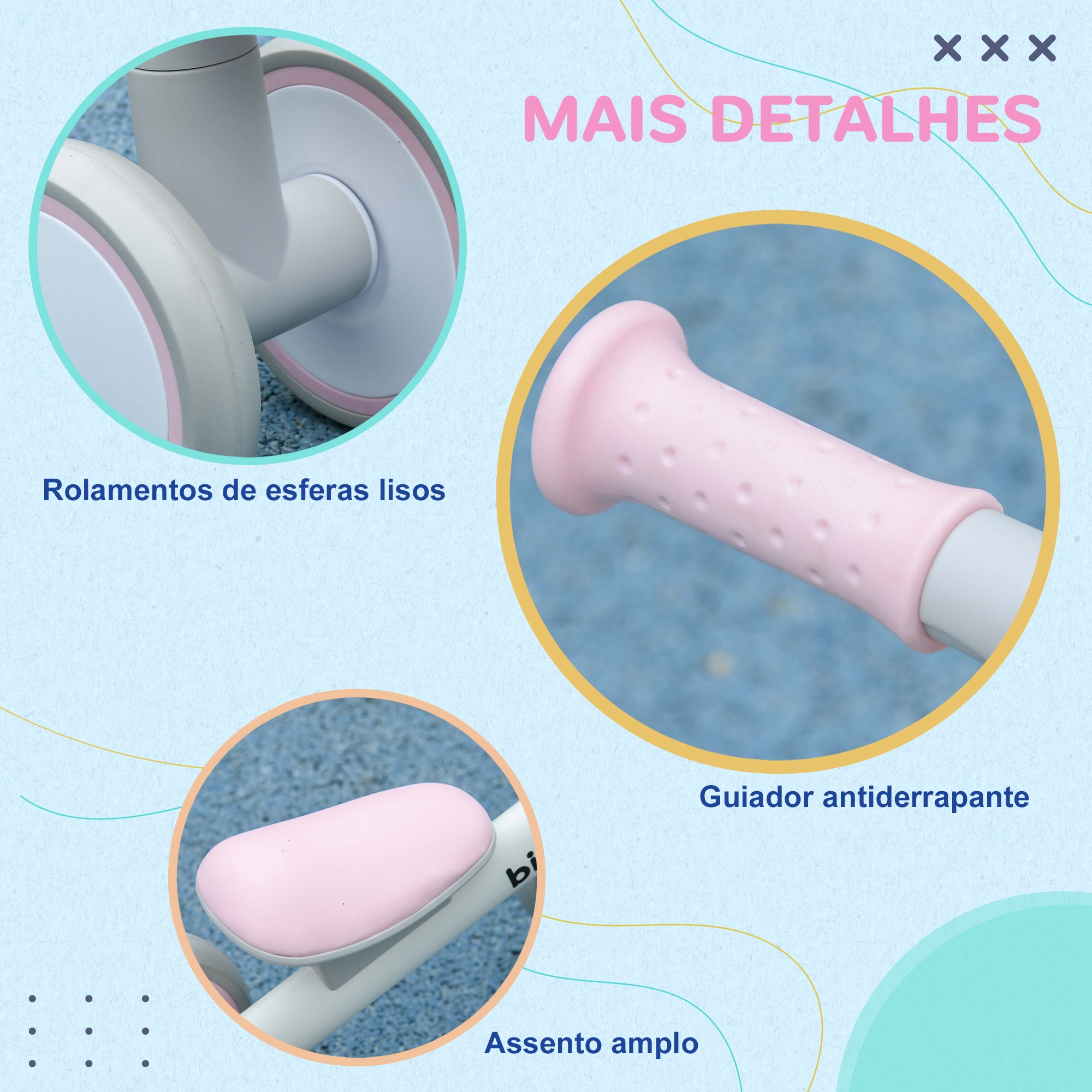 Bicicleta sem Pedais para Crianças 56x27x39 cm - Cor Rosa