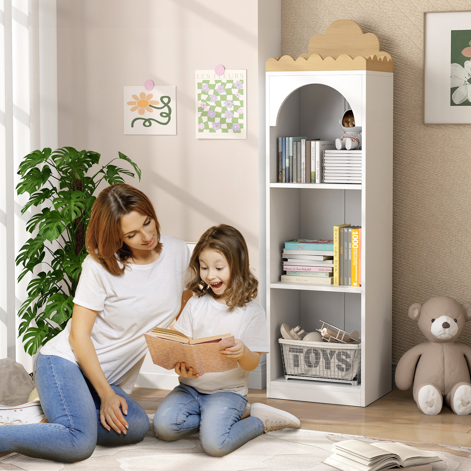 Estante Infantil 3 Níveis 40x30x139,5 cm - Branco e Madeira