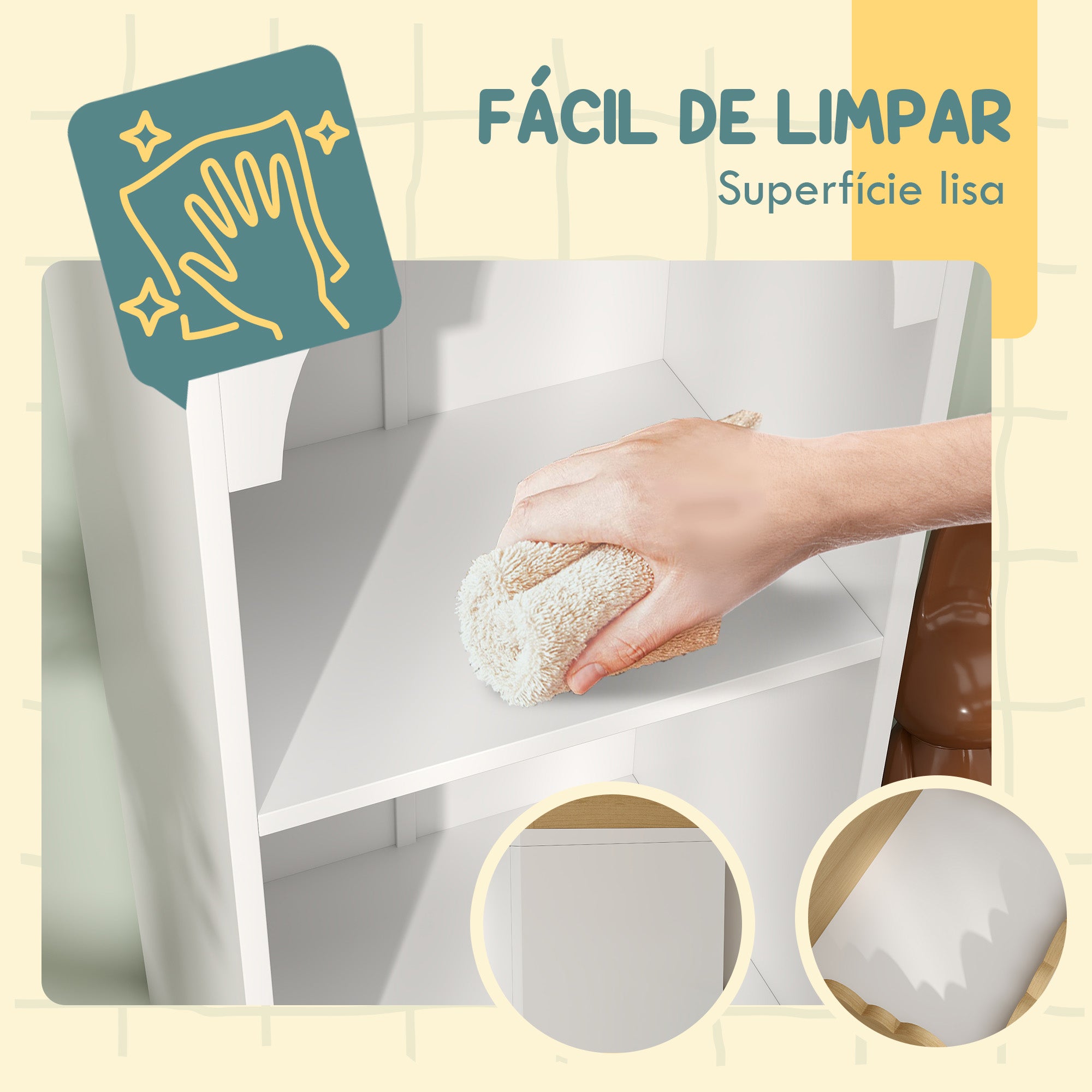 Estante Infantil 3 Níveis 40x30x139,5 cm - Branco e Madeira