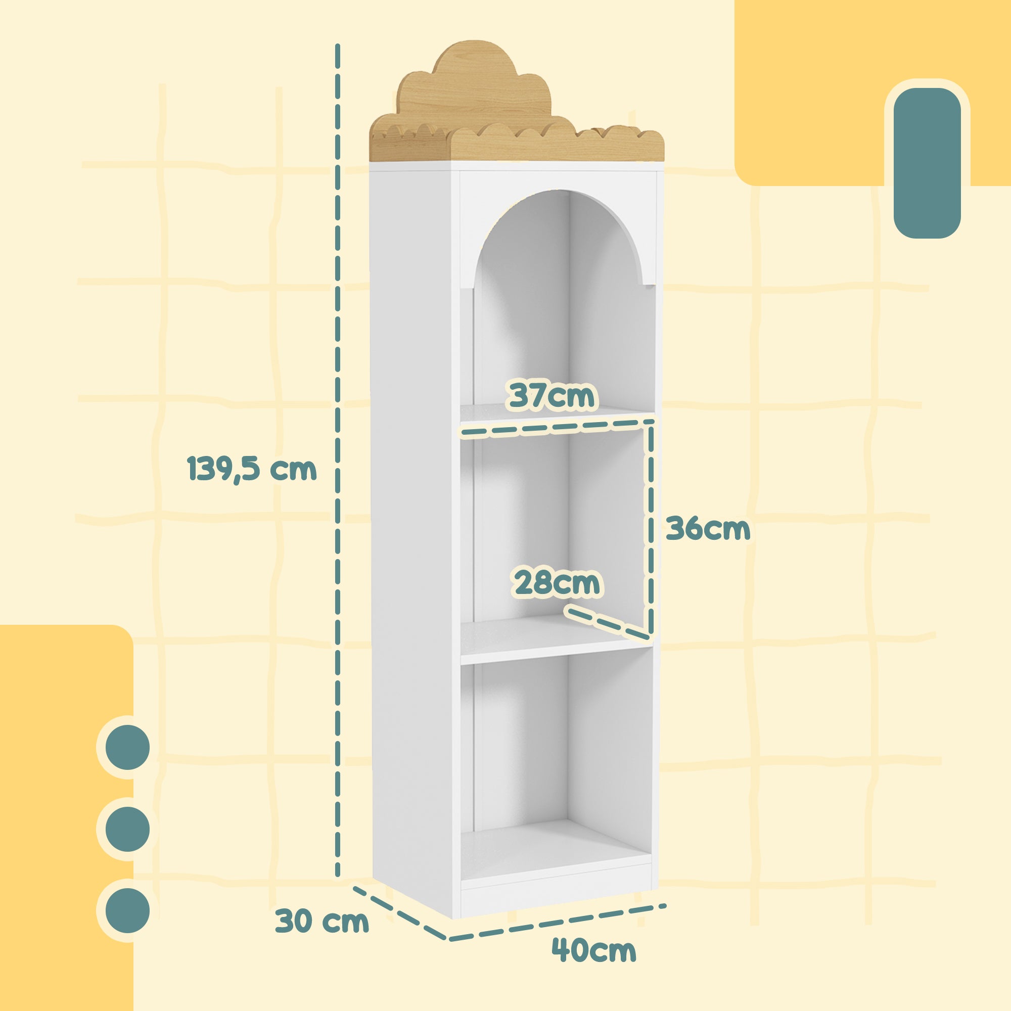 Estante Infantil 3 Níveis 40x30x139,5 cm - Branco e Madeira