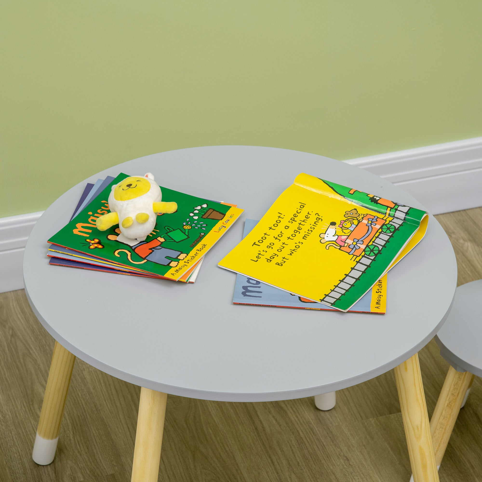 Conjunto Mesa e 2 Cadeiras Infantil Madeira Cinza 59x59x50cm