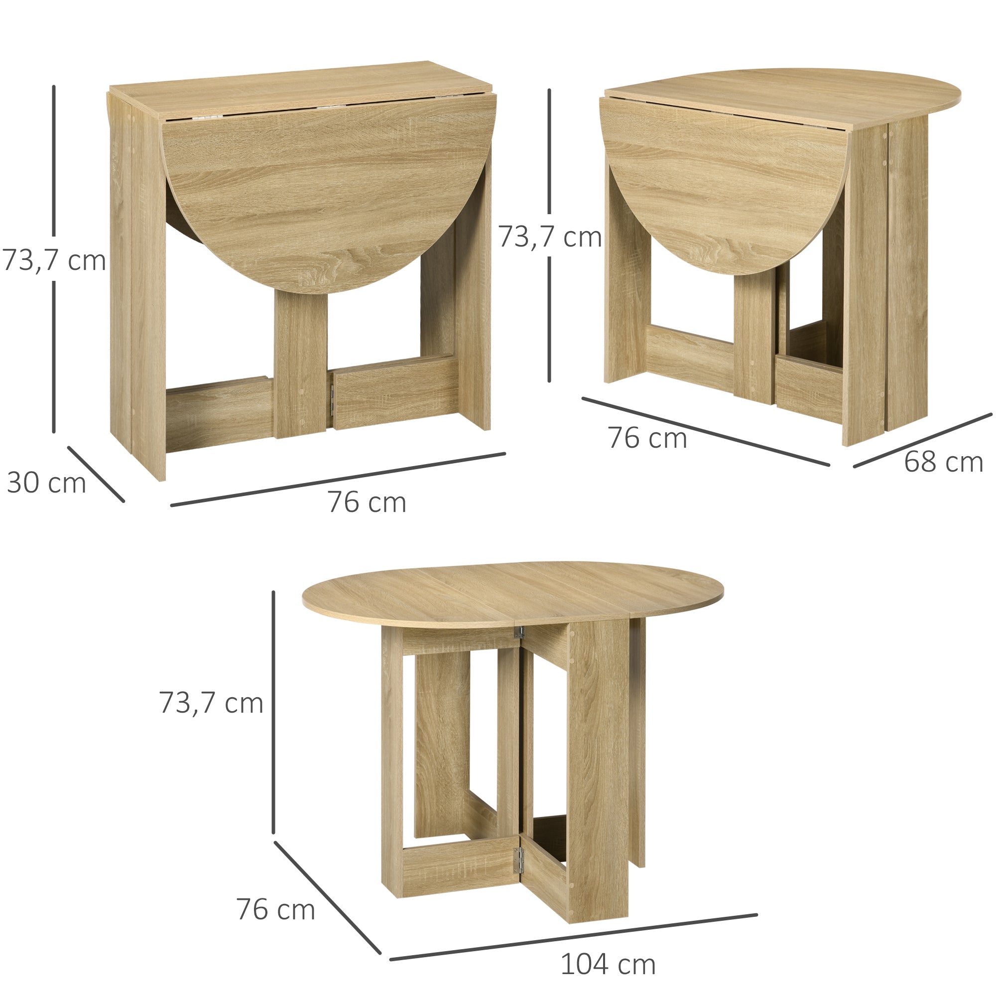 Mesa de Sala de Jantar Dobrável 104x76x73,7 cm Cor de Carvalho