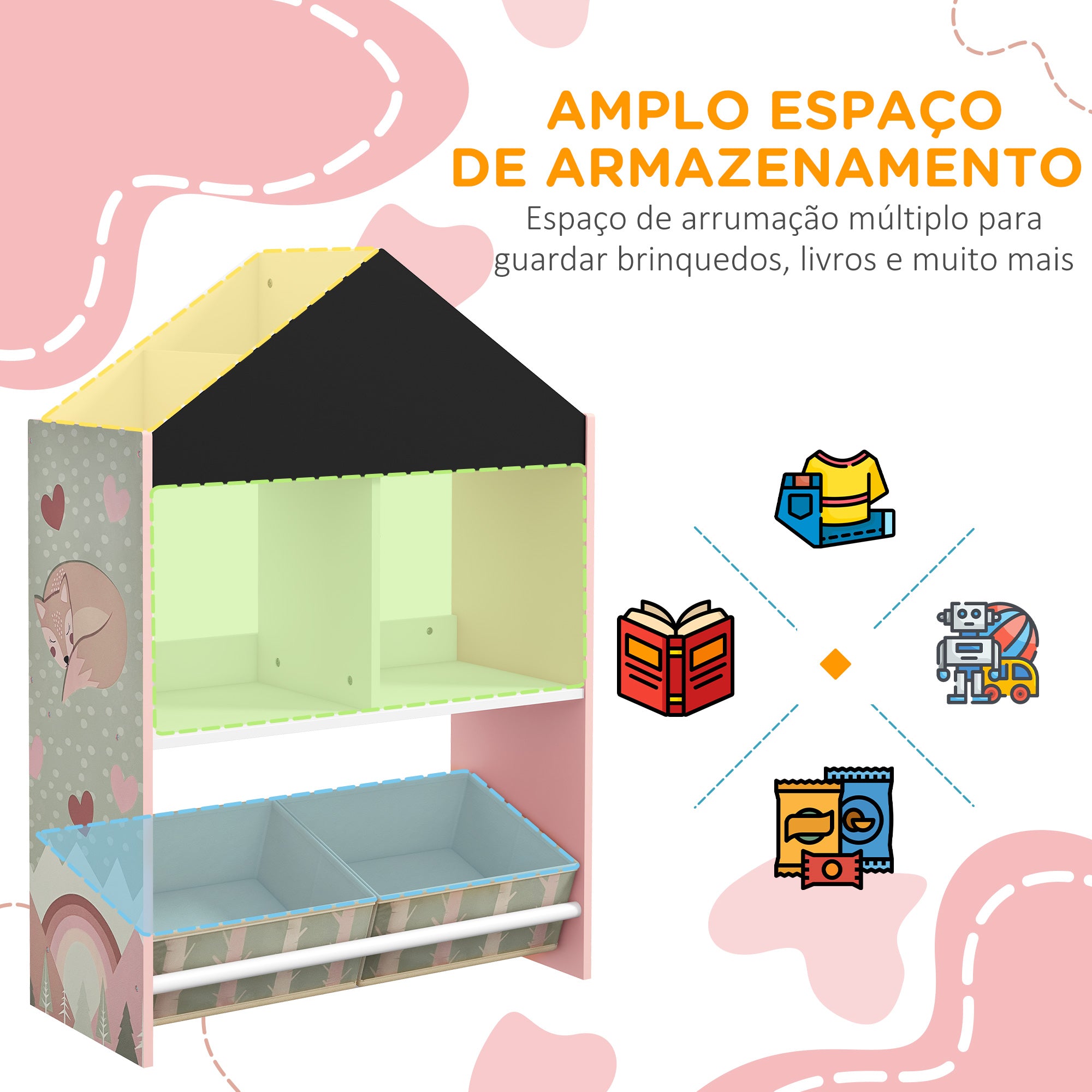 Estante Organizadora Infantil 62,4x26,5x90 cm - Rosa