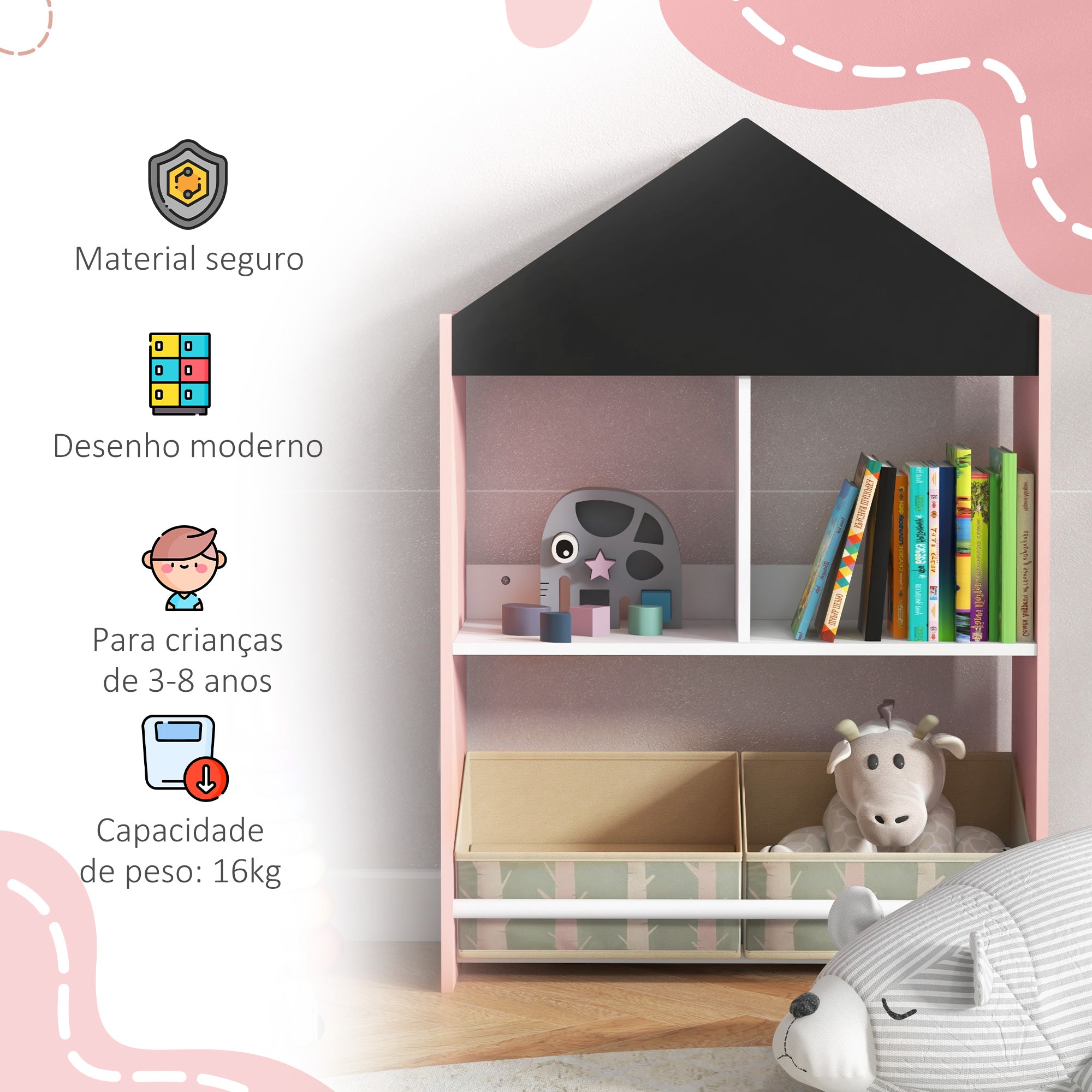 Estante Organizadora Infantil 62,4x26,5x90 cm - Rosa