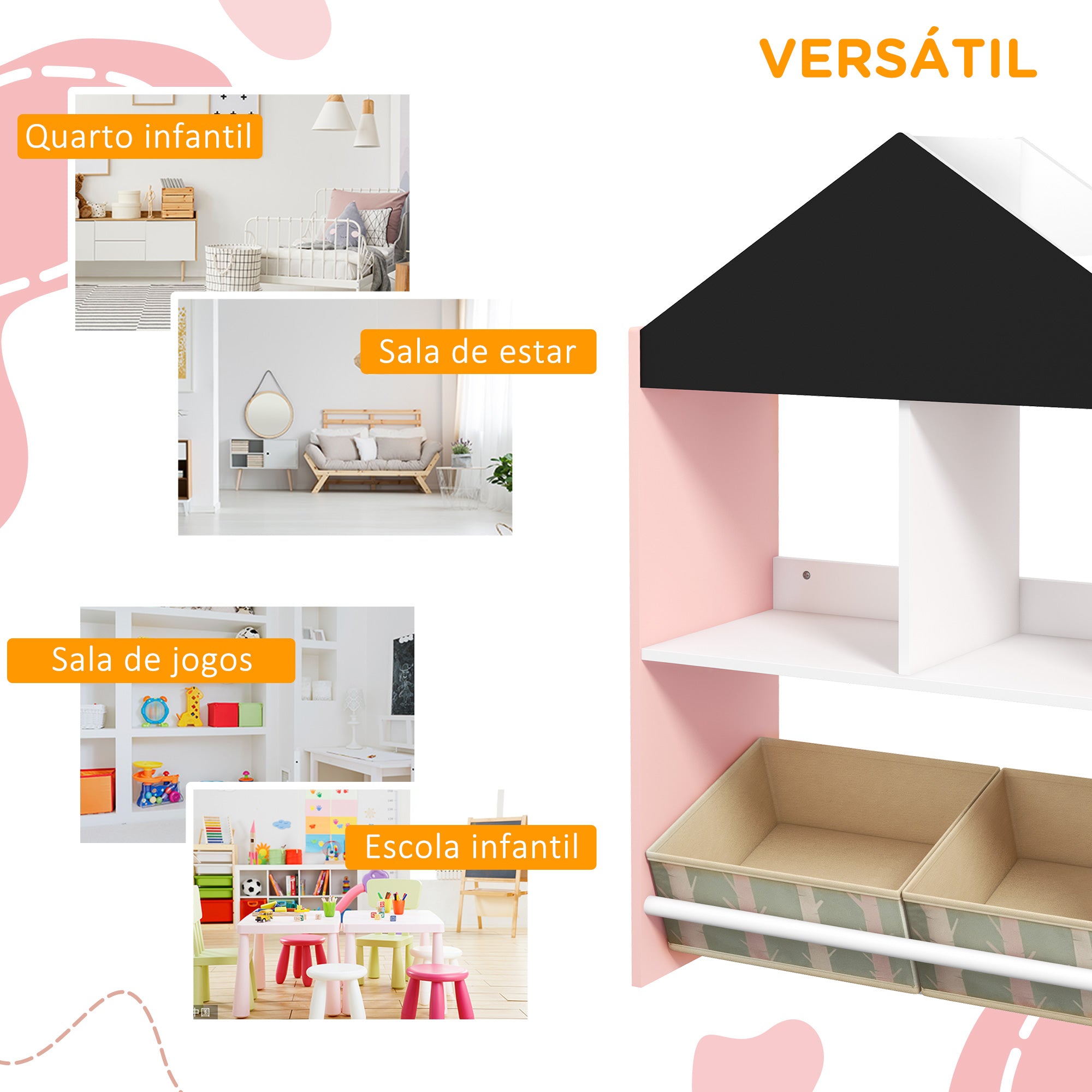 Estante Organizadora Infantil 62,4x26,5x90 cm - Rosa