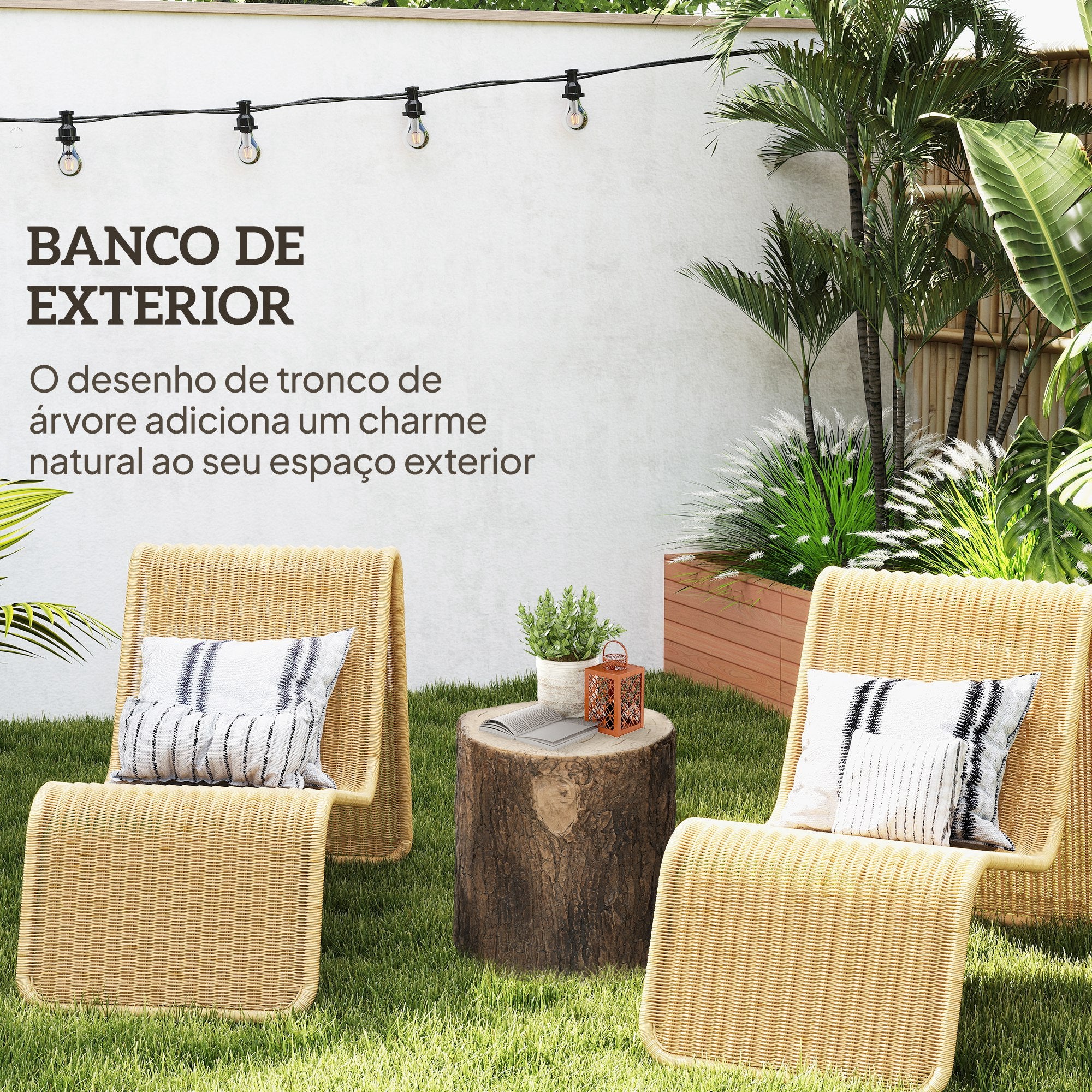 Banco de Jardim Decorativo em Forma de Cepo de Árvore Madeira Ø38x42 cm