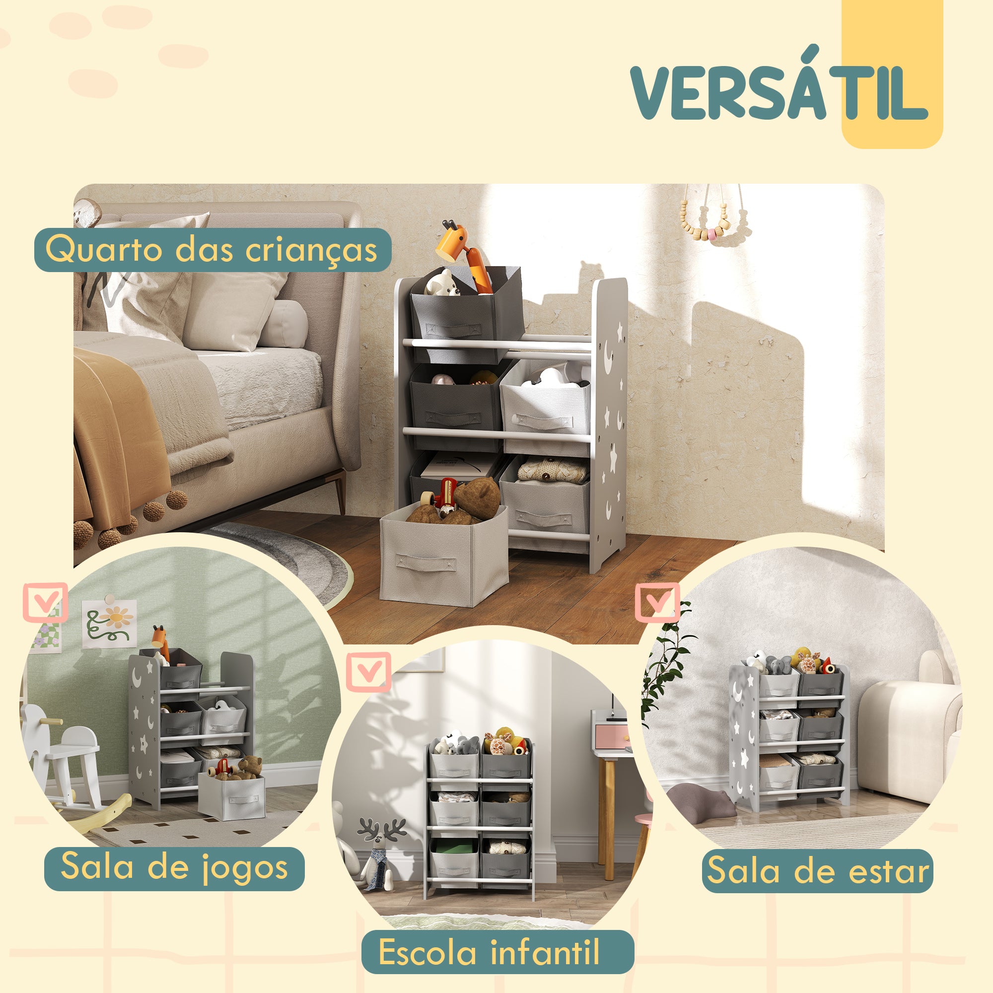 Estante para Brinquedos 43x30x60 cm Cinzento