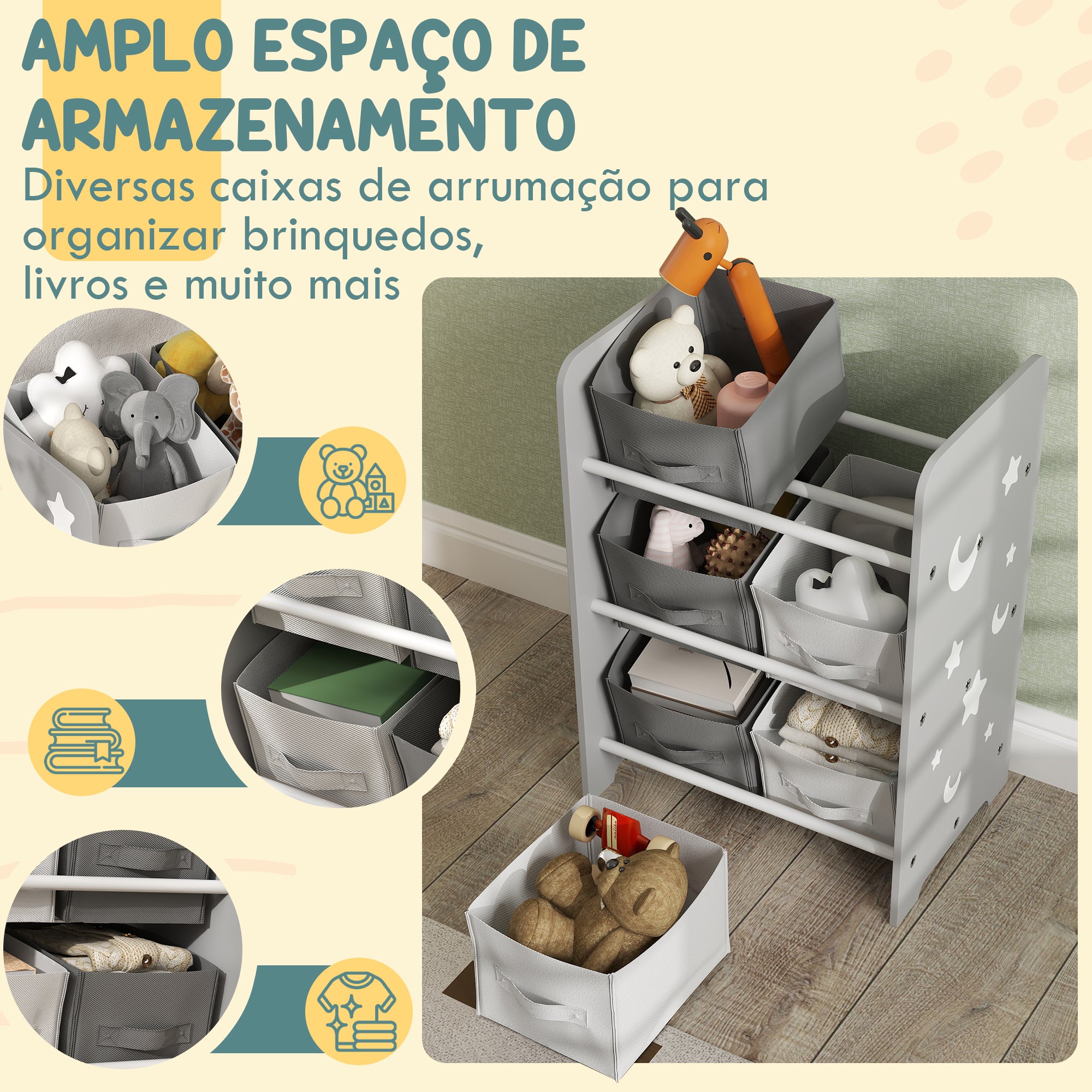 Estante para Brinquedos 43x30x60 cm Cinzento