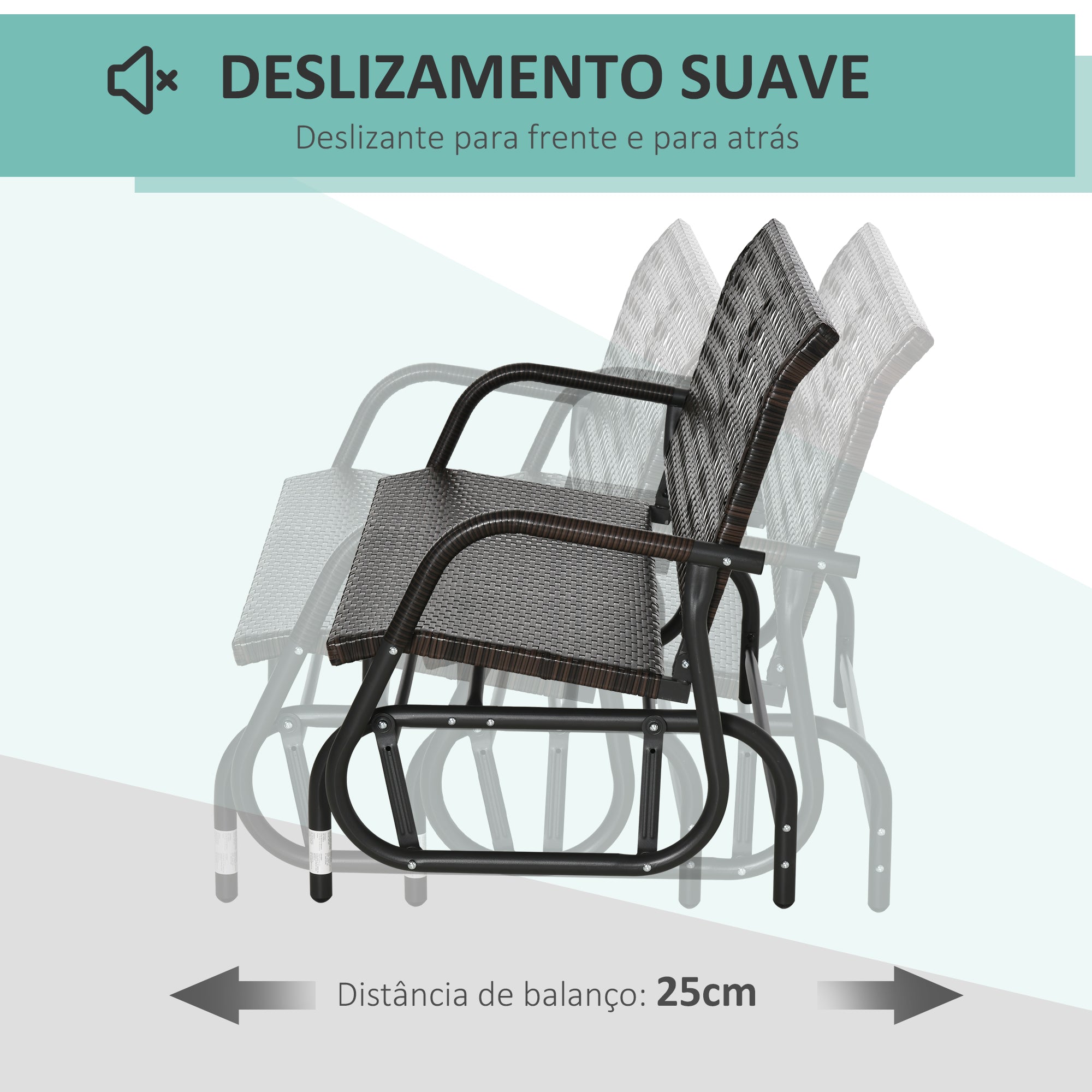 Banco Baloiço de Vime Marrom 70x120x84cm - 2 Lugares