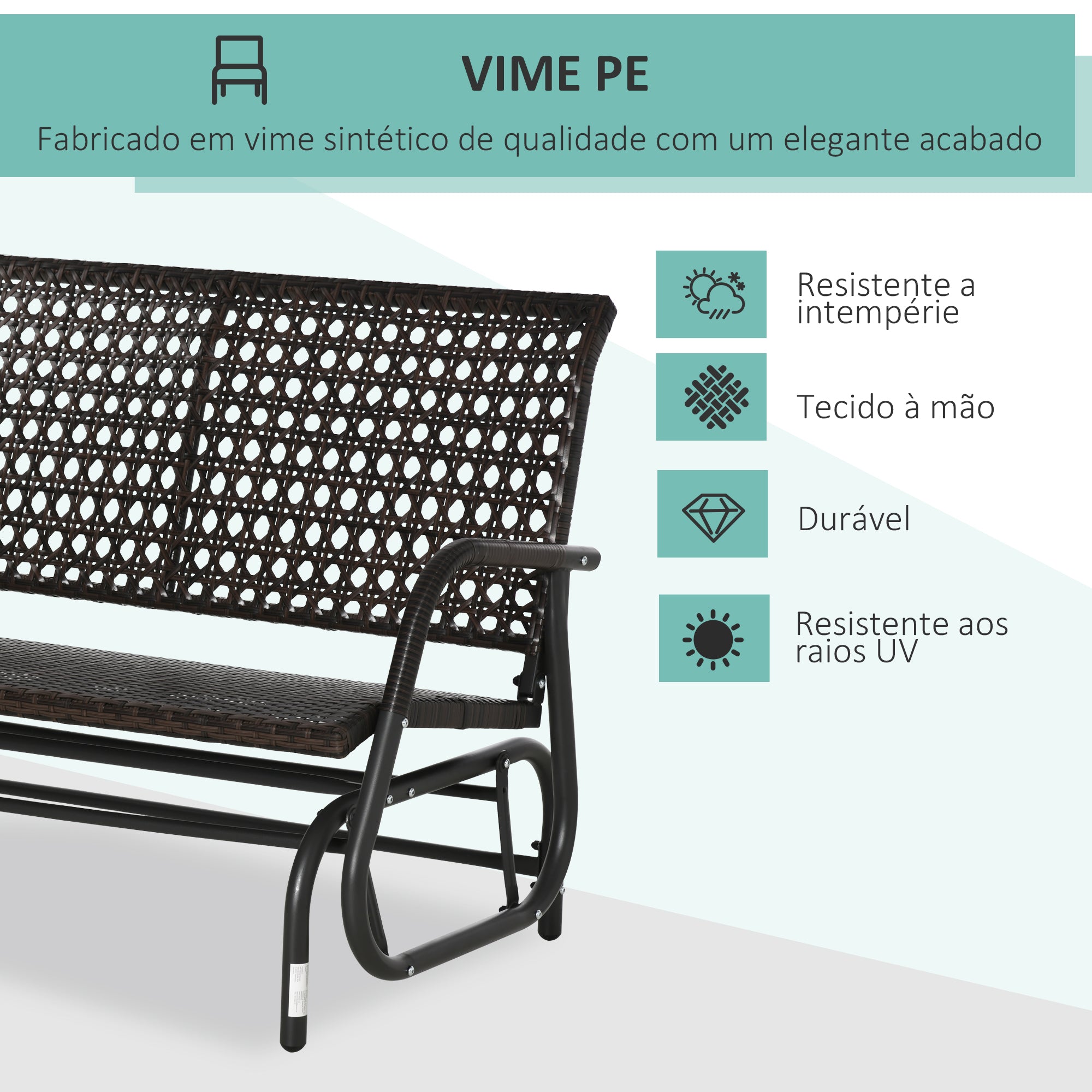 Banco Baloiço de Vime Marrom 70x120x84cm - 2 Lugares
