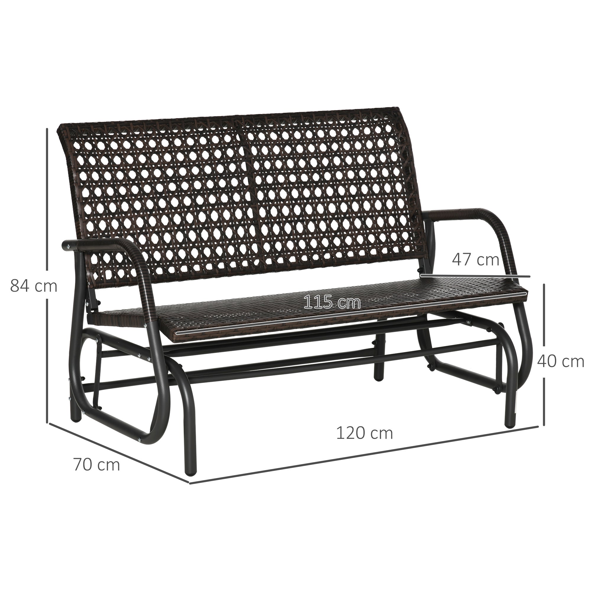 Banco Baloiço de Vime Marrom 70x120x84cm - 2 Lugares