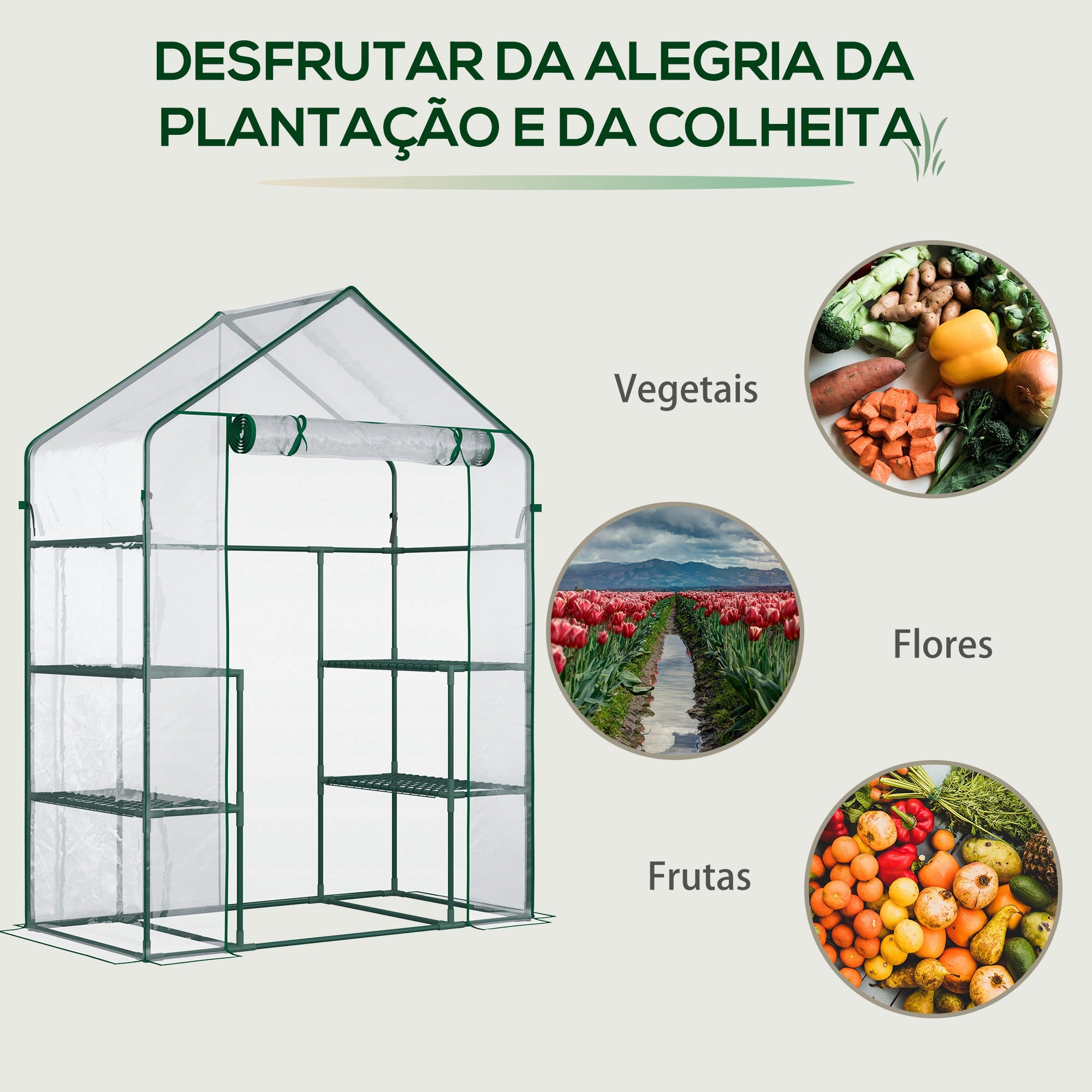 Estufa de Jardim com 4 Prateleiras 142x73x195 cm - Verde e Transparente