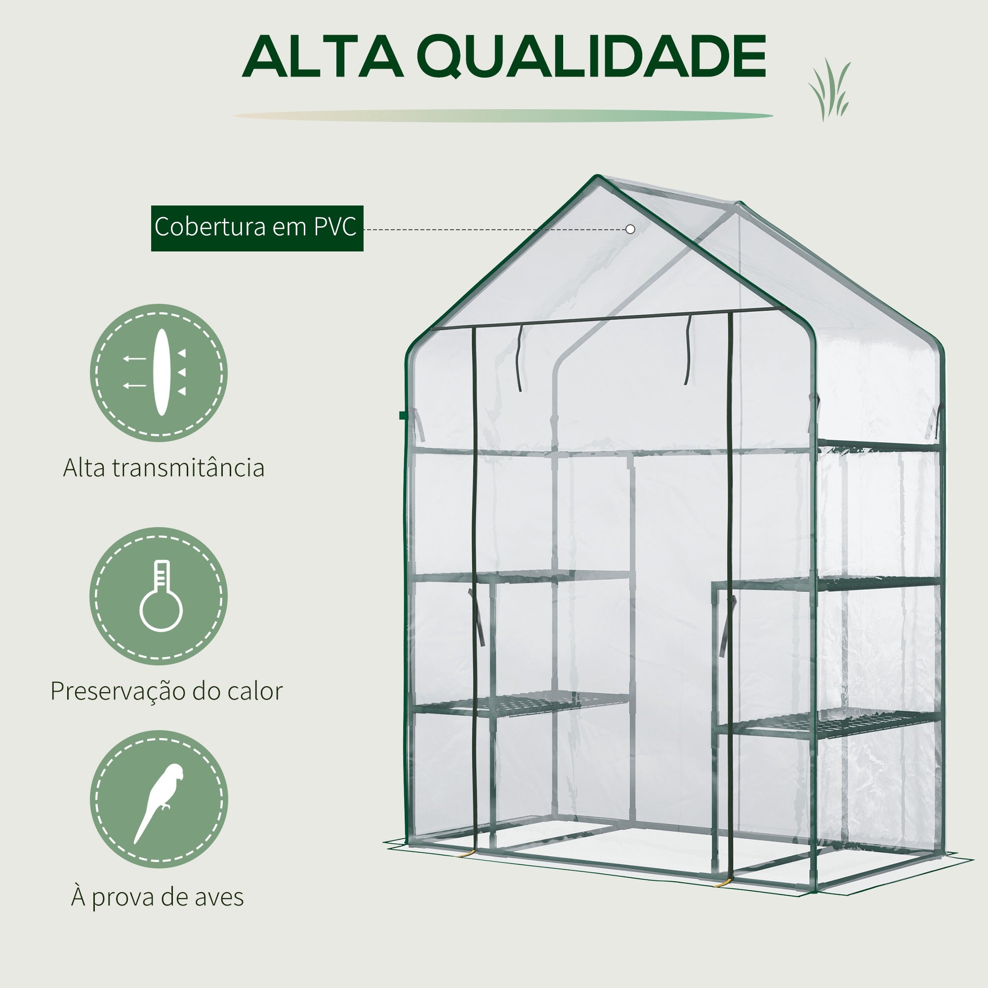 Estufa de Jardim com 4 Prateleiras 142x73x195 cm - Verde e Transparente